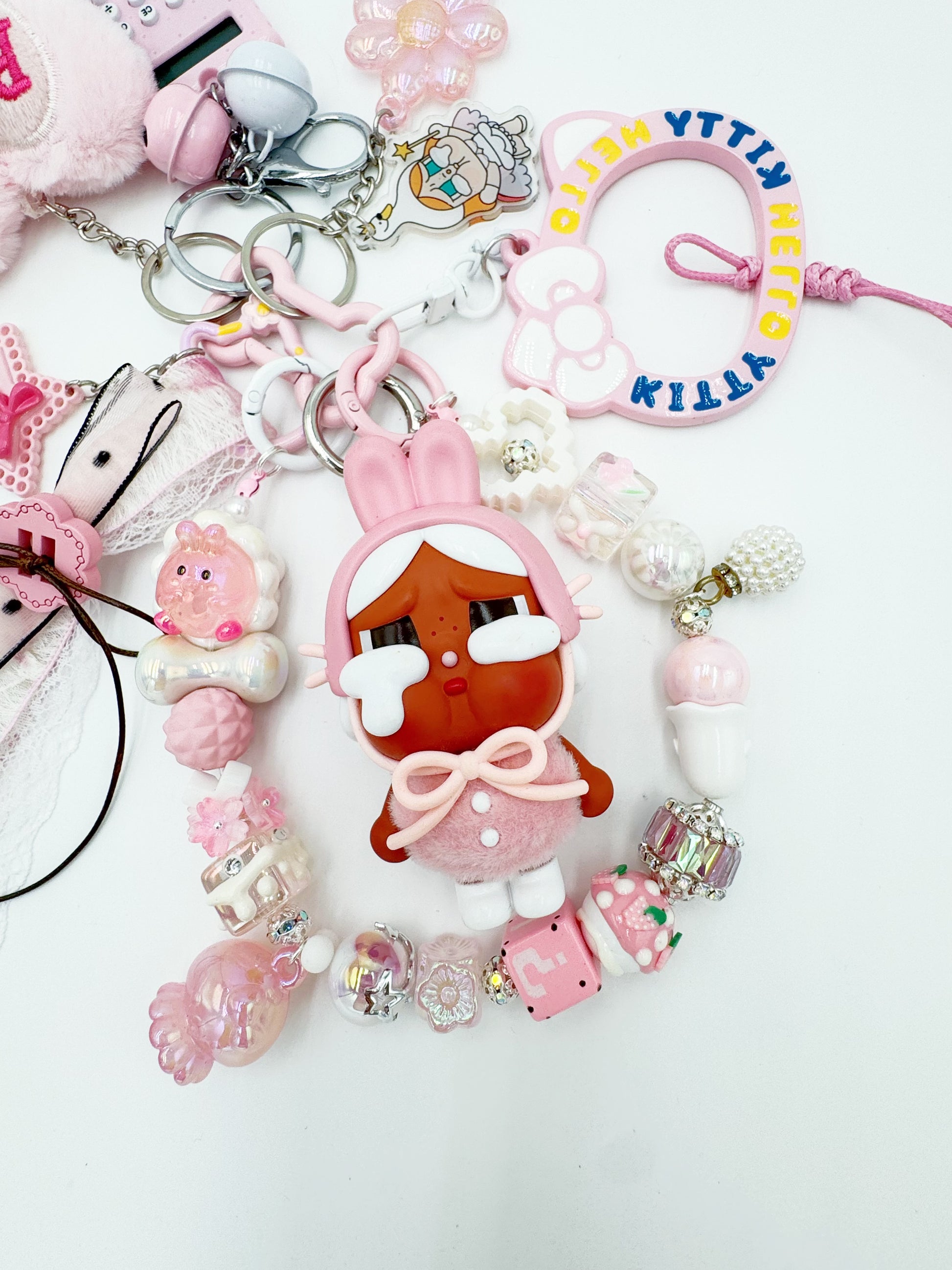 Handmade Authentic POP MART Cry Baby beaded bag charm and keychain rhinestone accents