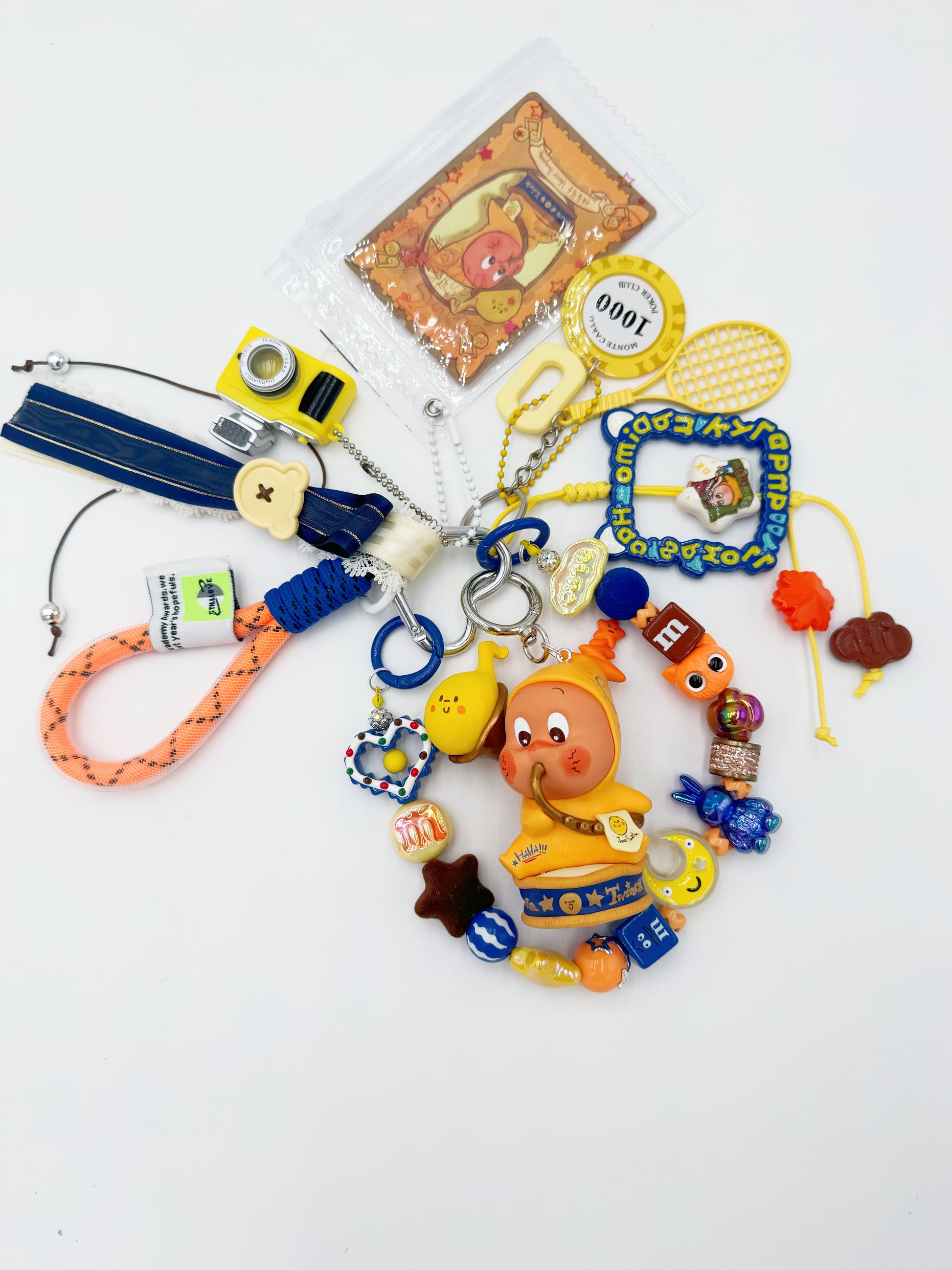 Handmade Authentic POP MART beaded bag charm and keychain rhinestone accents