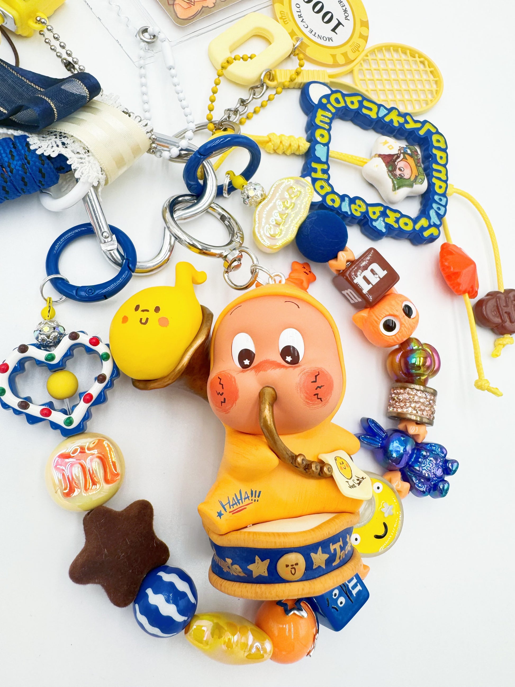Handmade Authentic POP MART beaded bag charm and keychain rhinestone accents