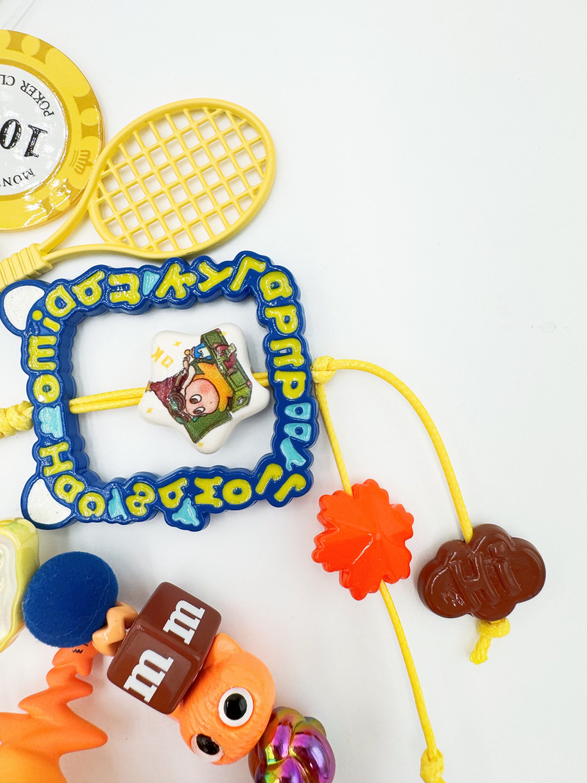 Handmade Authentic POP MART beaded bag charm and keychain rhinestone accents