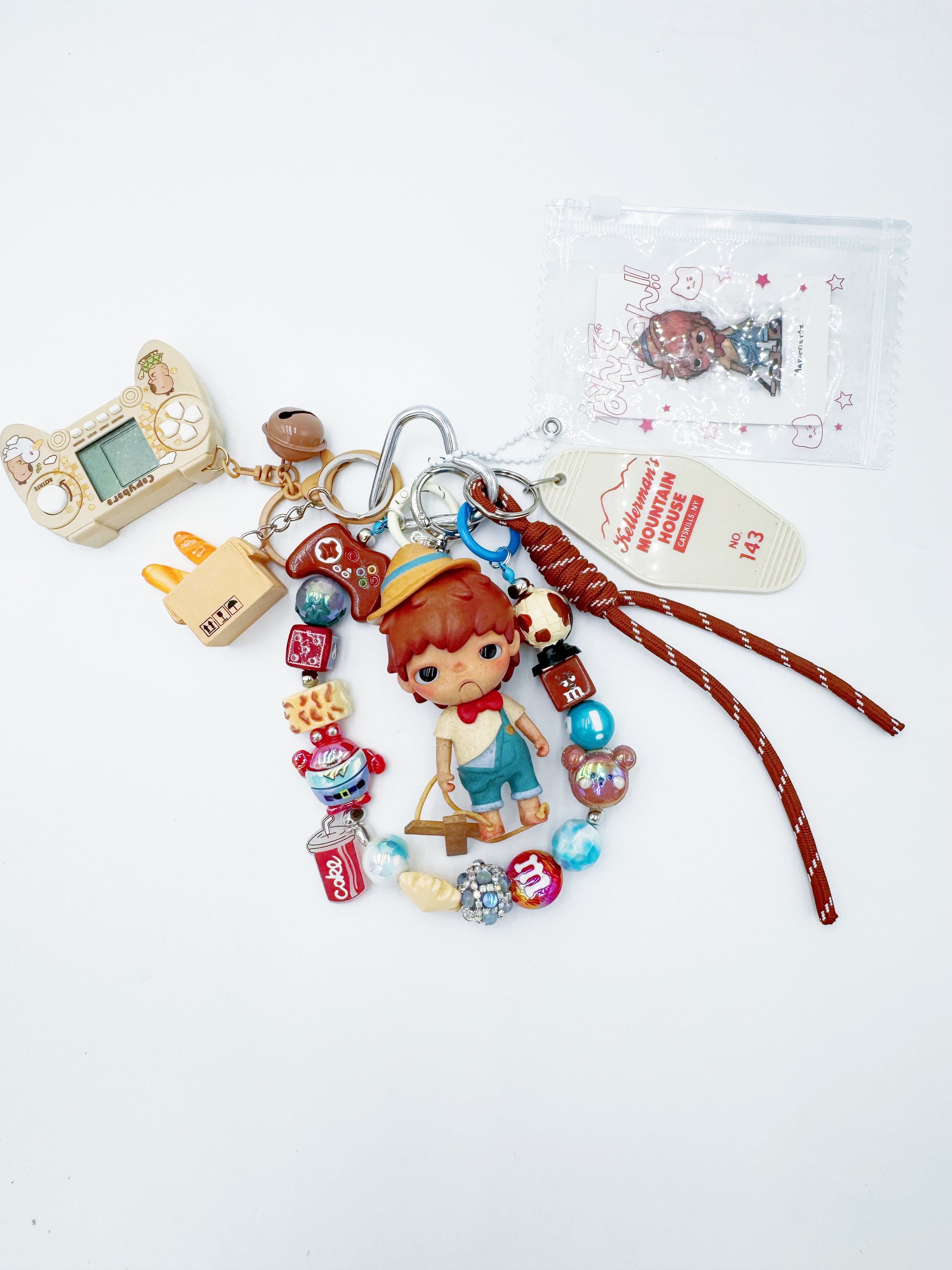 Handmade Authentic POP MART Hirono beaded bag charm and keychain rhinestone accents