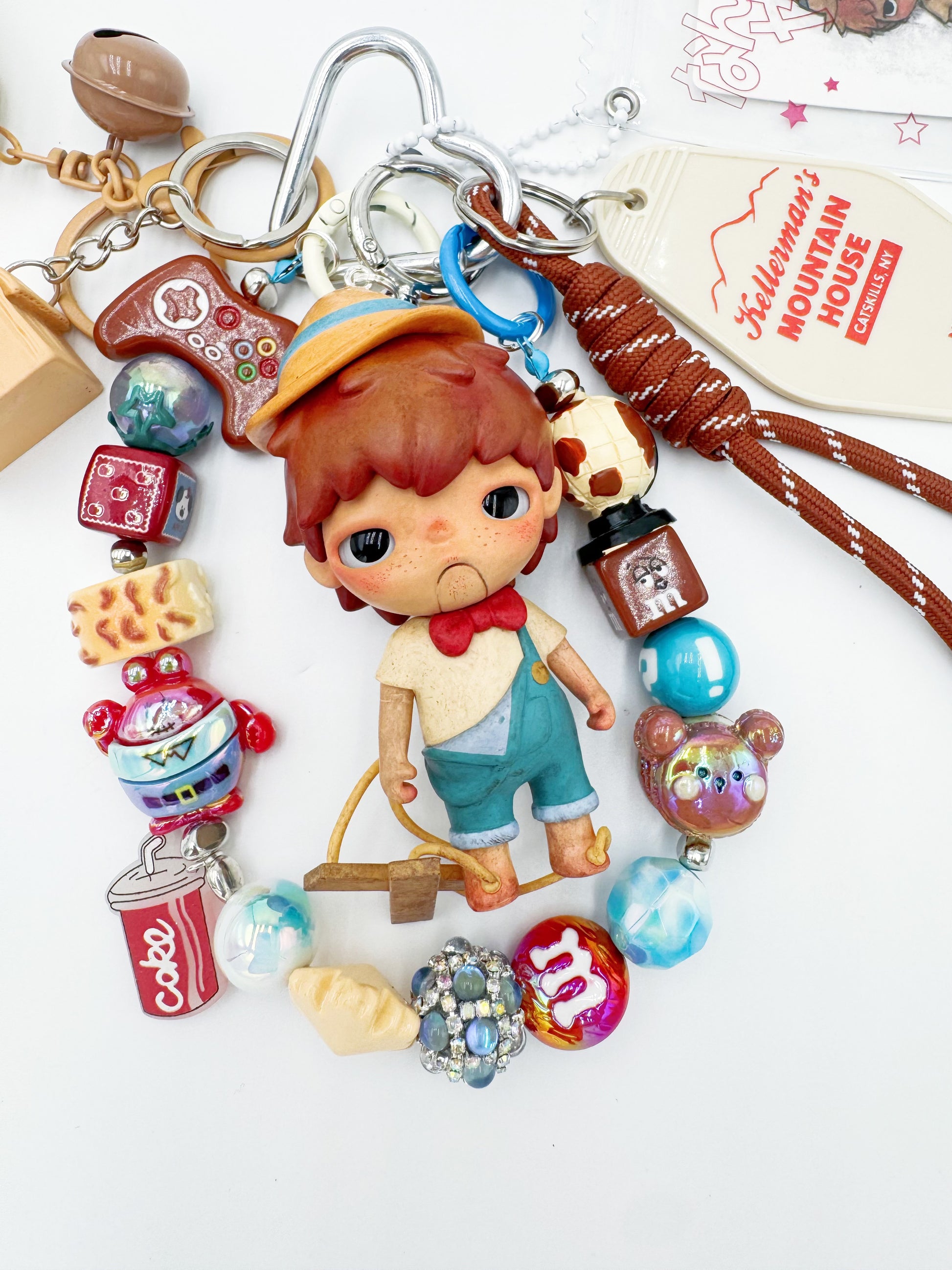 Handmade Authentic POP MART Hirono beaded bag charm and keychain rhinestone accents