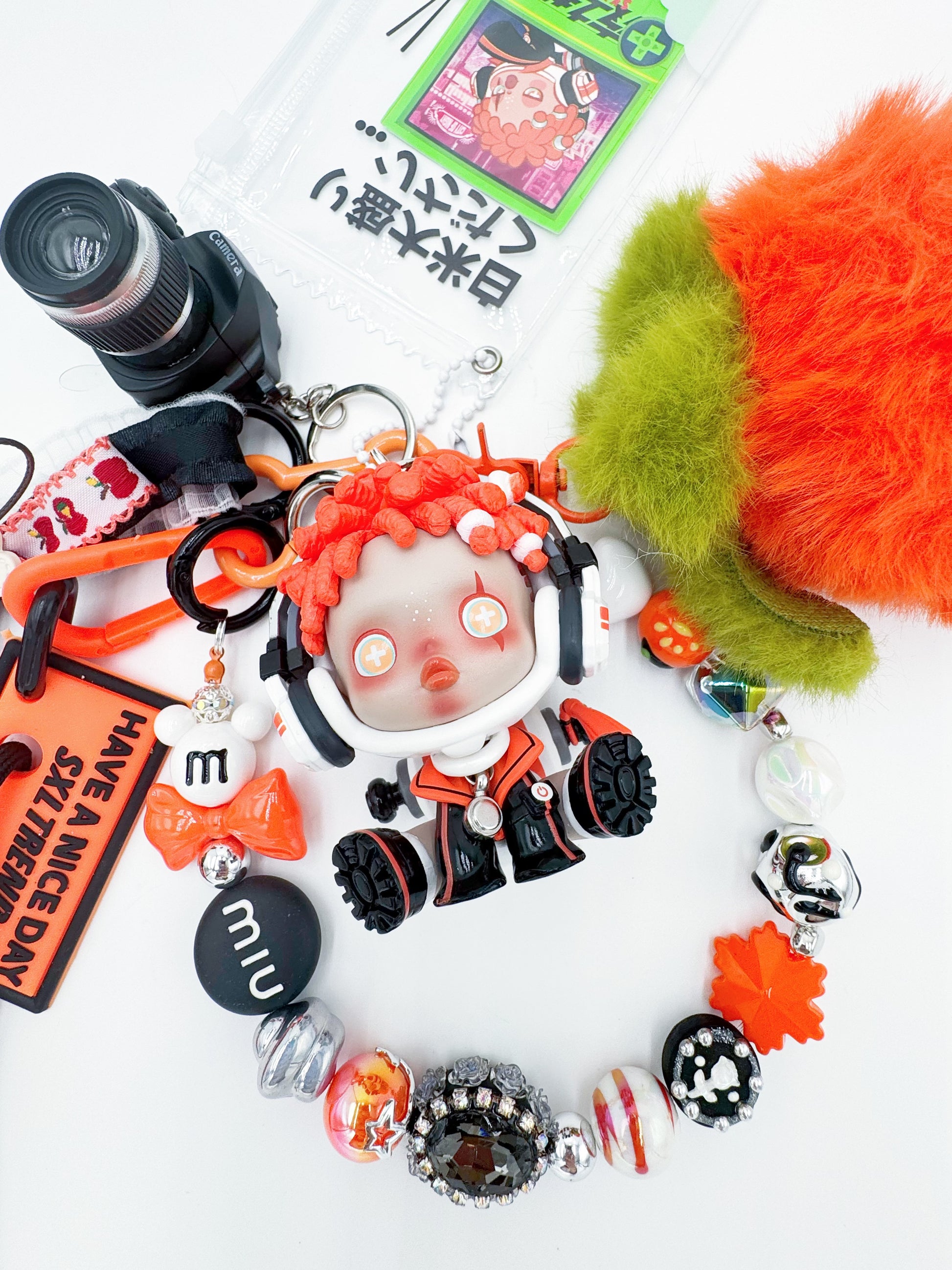 Handmade Authentic POP MART Skullpanda beaded bag charm and keychain rhinestone accents