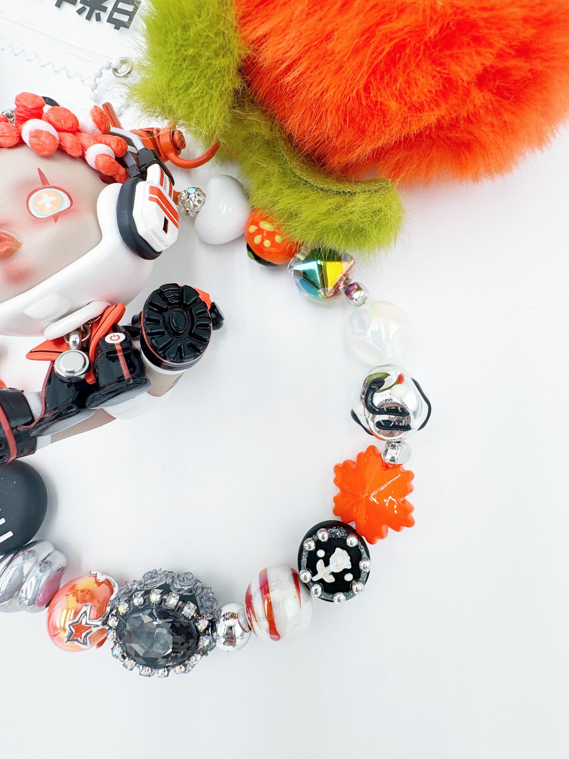 Handmade Authentic POP MART Skullpanda beaded bag charm and keychain rhinestone accents