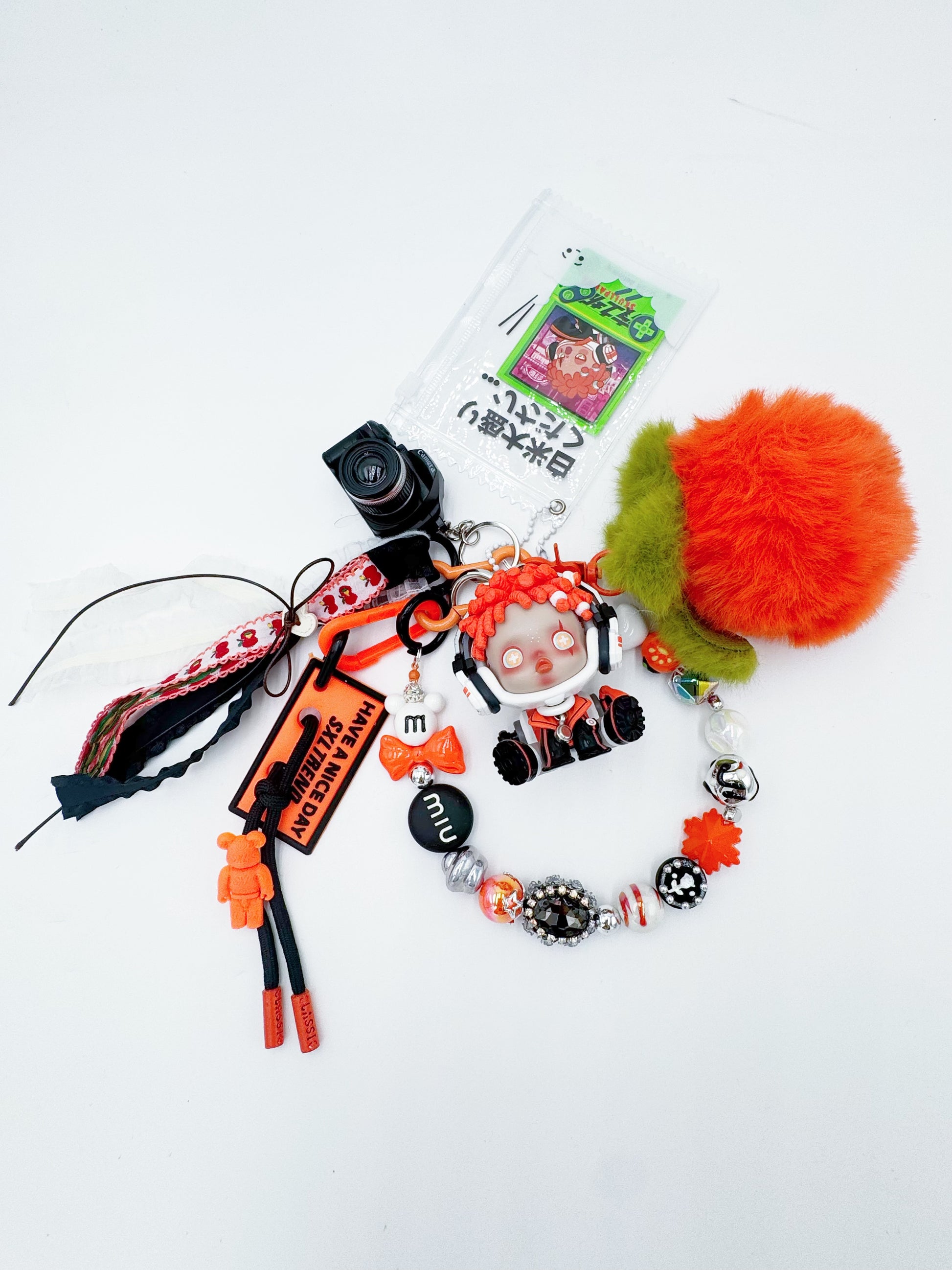 Handmade Authentic POP MART Skullpanda beaded bag charm and keychain rhinestone accents
