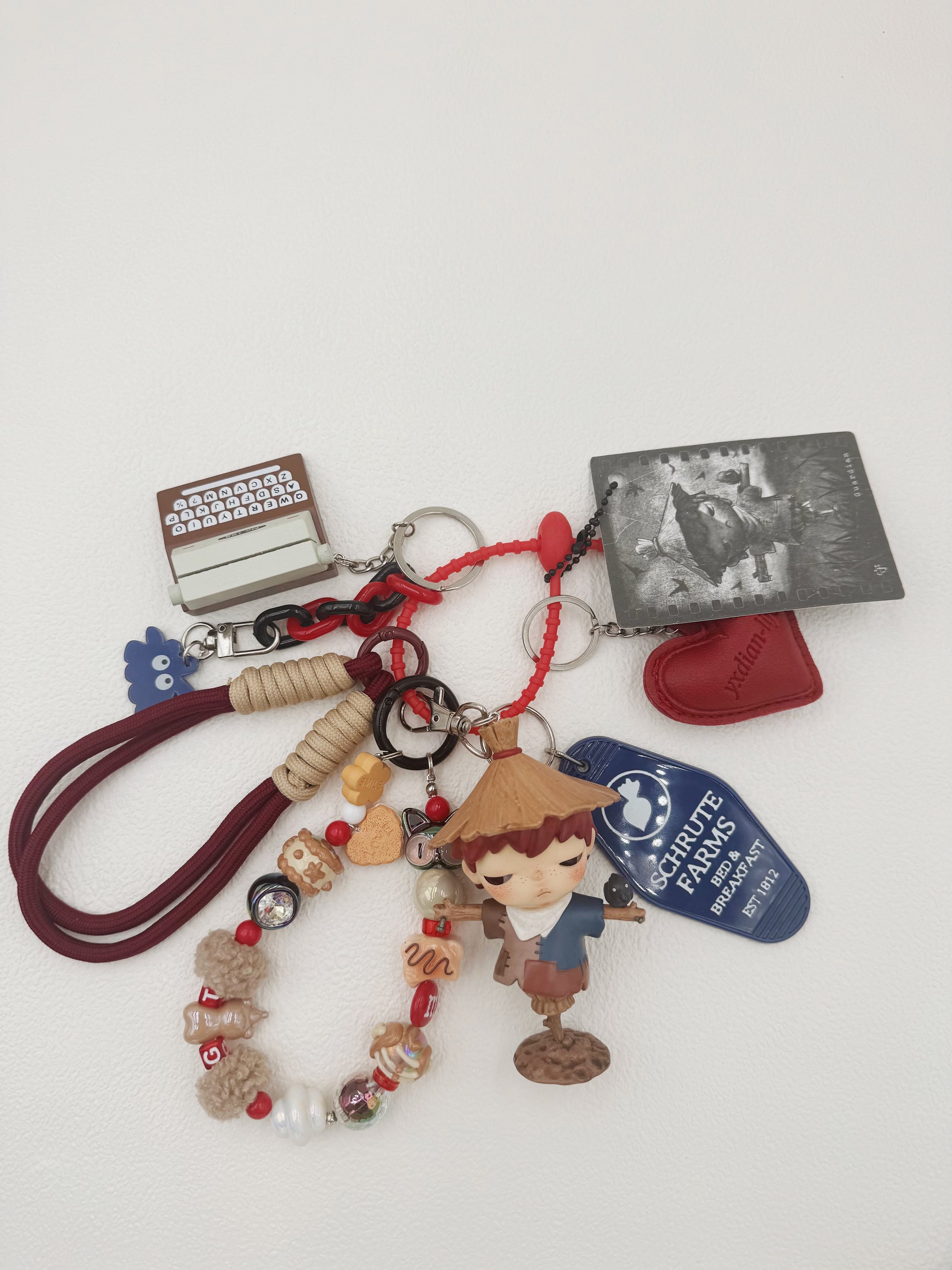 handmade Hirono beaded bag charm and keychain rhinestone accents