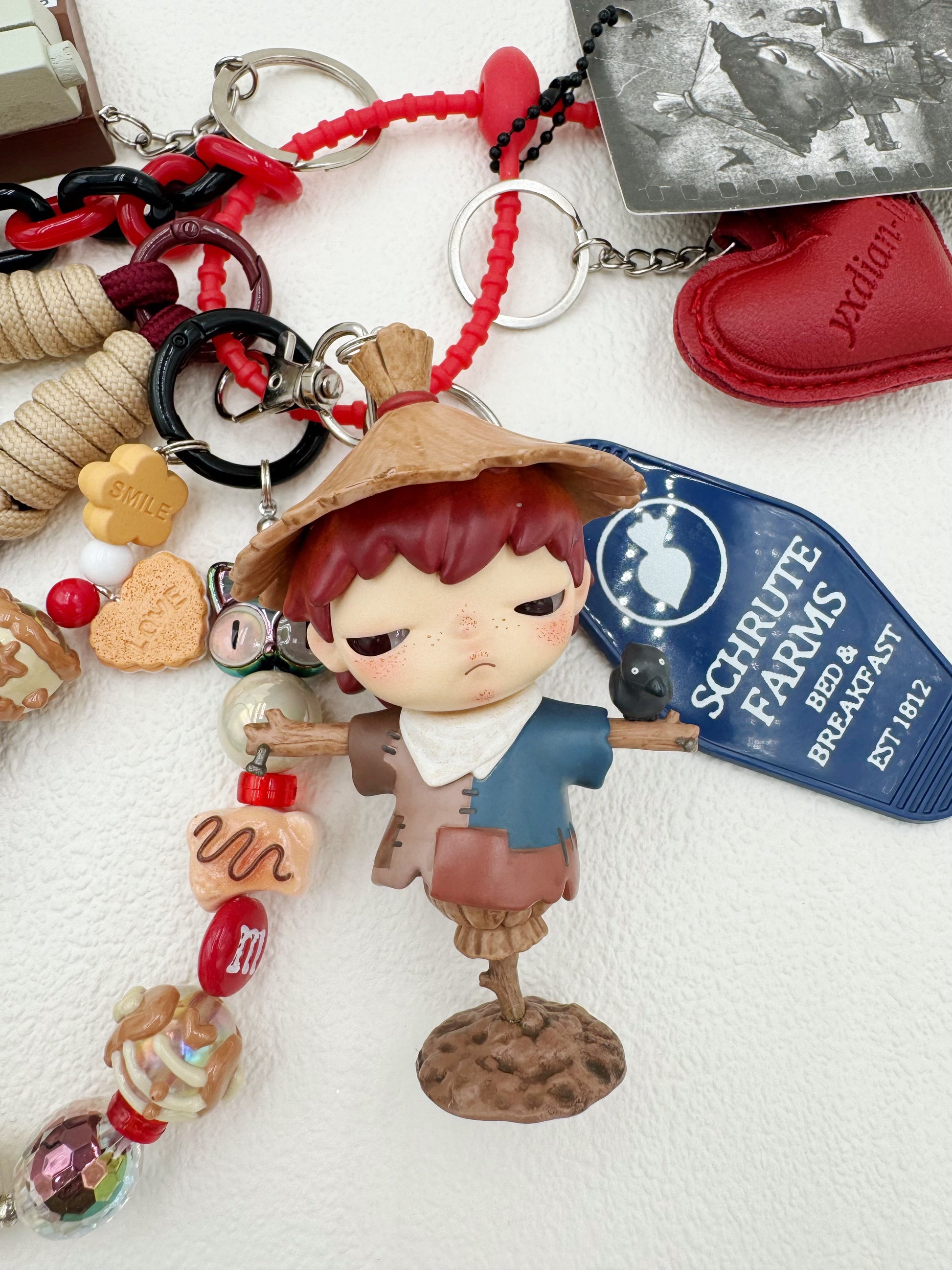 handmade Hirono beaded bag charm and keychain rhinestone accents