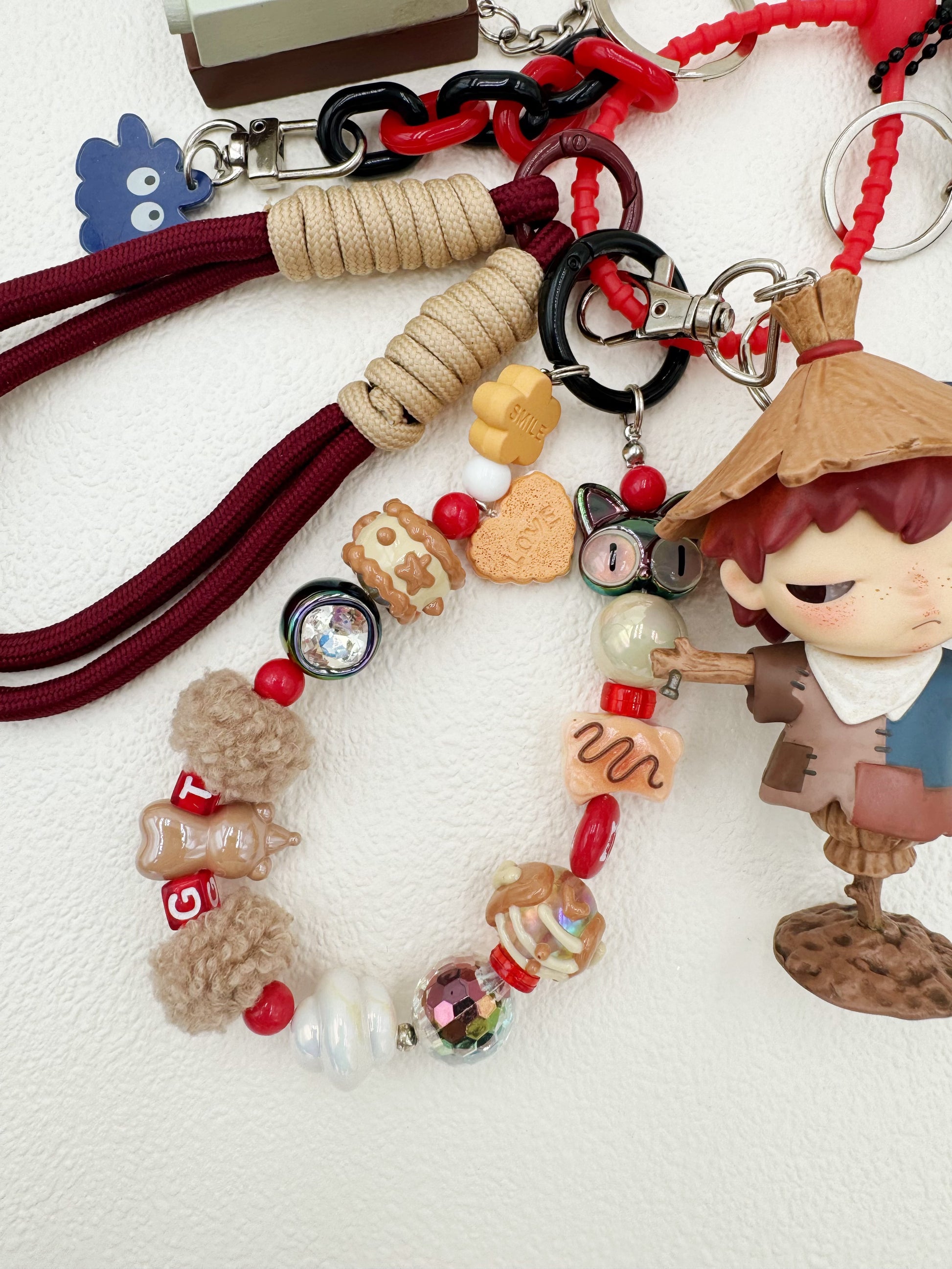 handmade Hirono beaded bag charm and keychain rhinestone accents