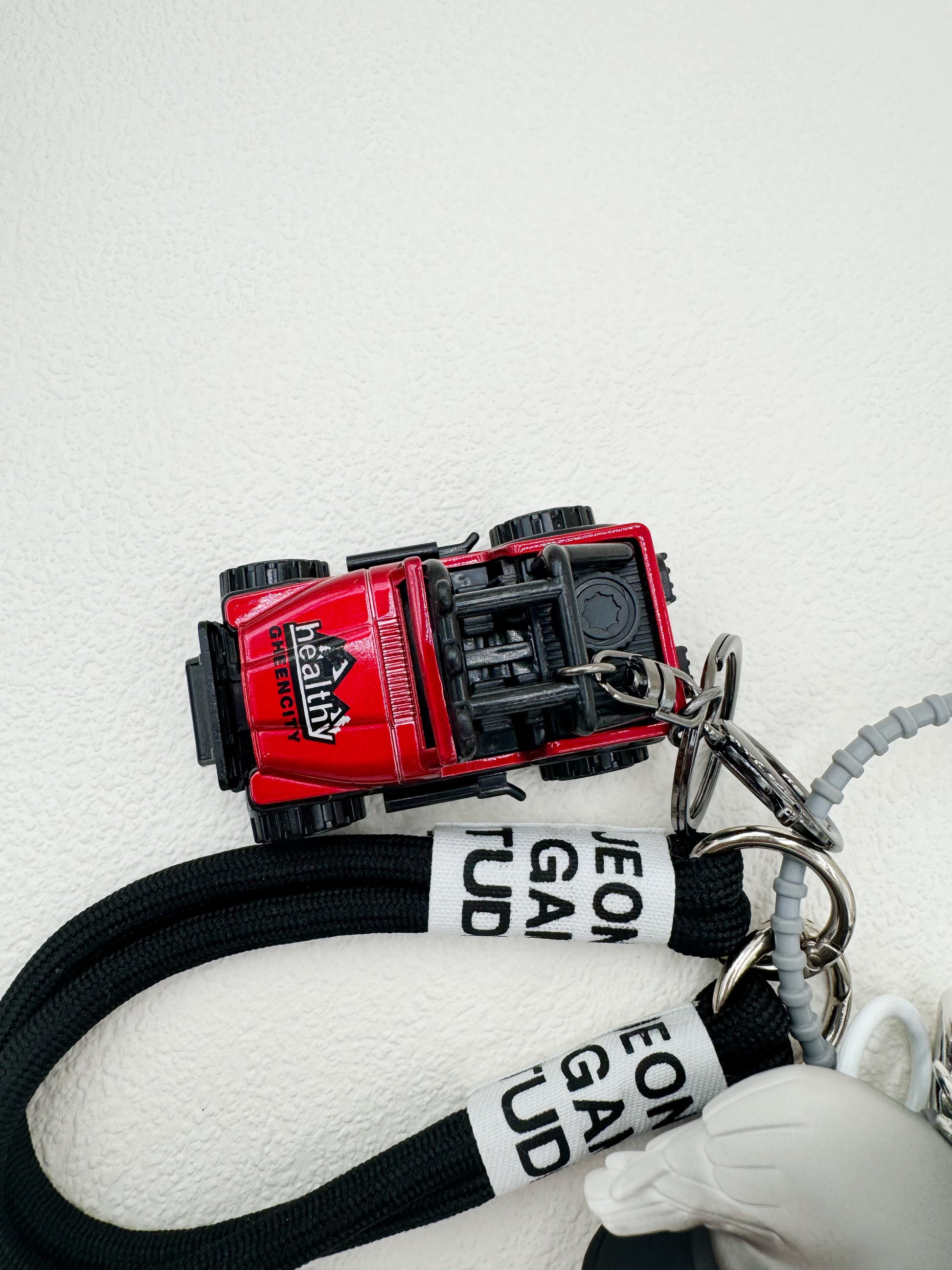 Handmade Kubo beaded bag charm and keychain rhinestone accents