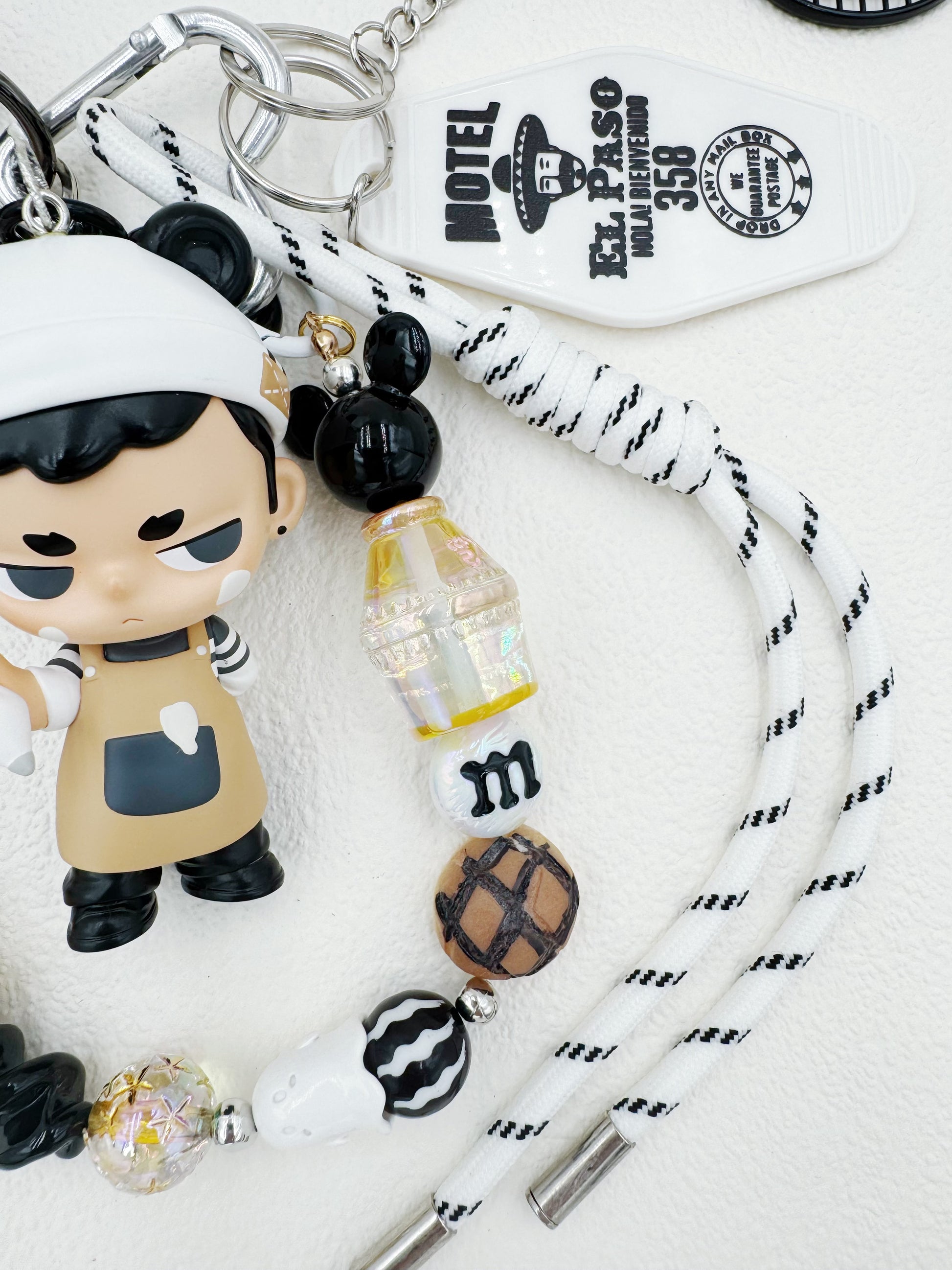 Handmade authentic Kubo beaded bag charm and keychain rhinestone accents