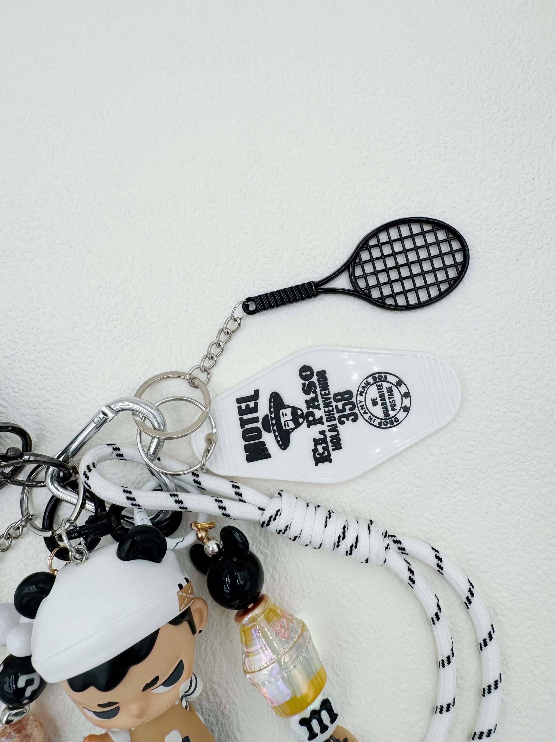 Handmade authentic Kubo beaded bag charm and keychain rhinestone accents