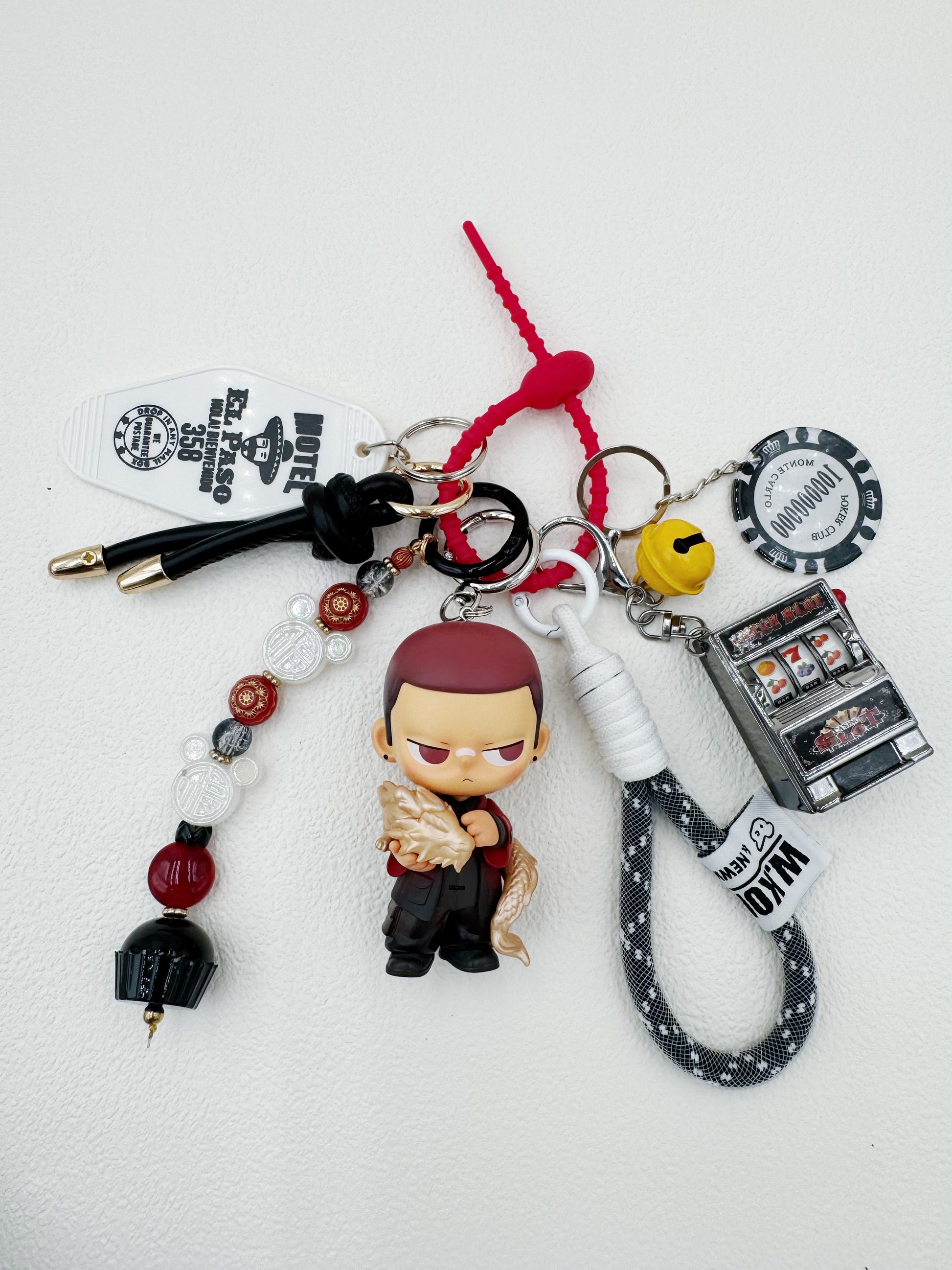 Handmade Authentic Kubo beaded bag charm and keychain rhinestone accents