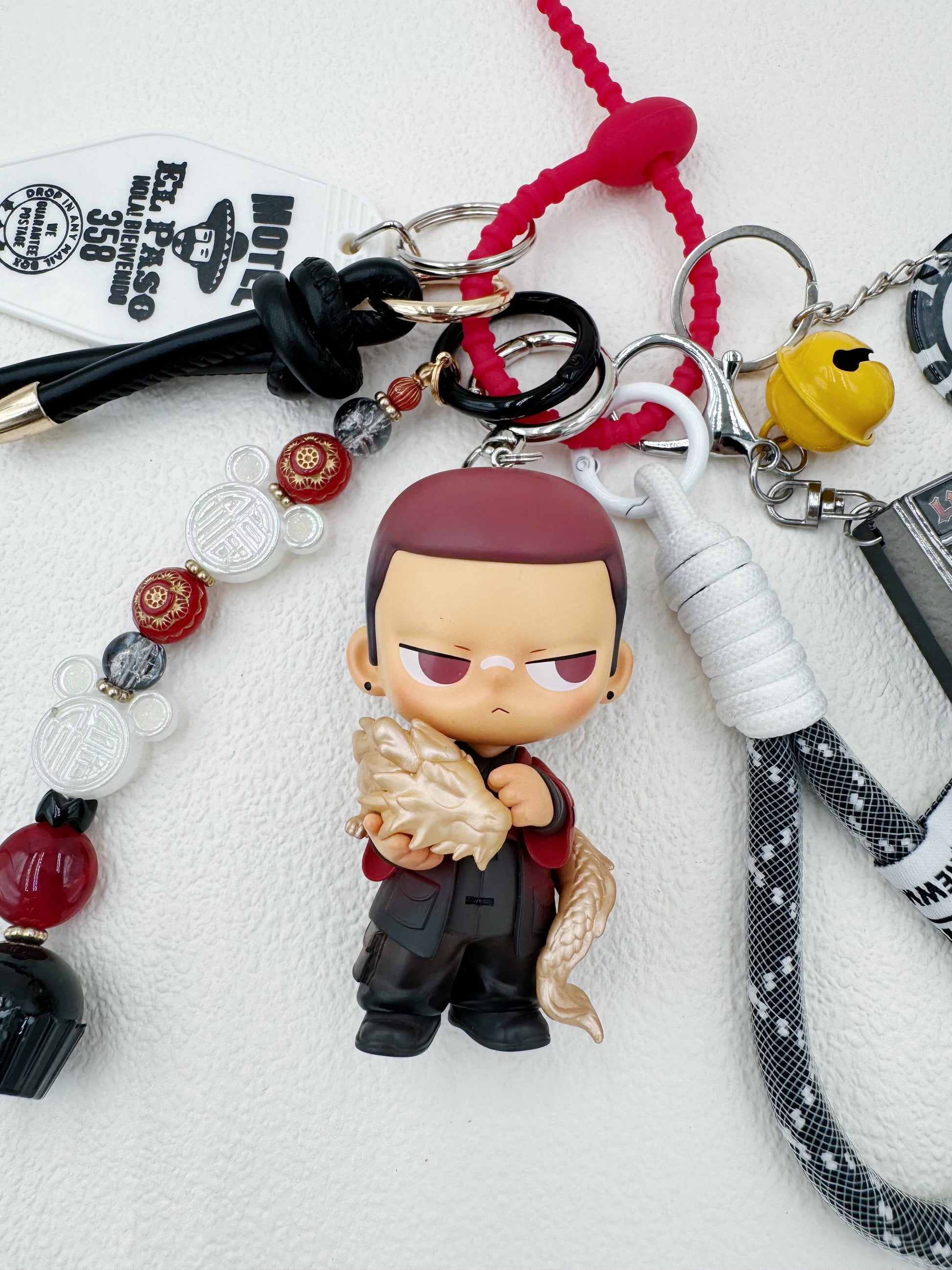 Handmade Authentic Kubo beaded bag charm and keychain rhinestone accents