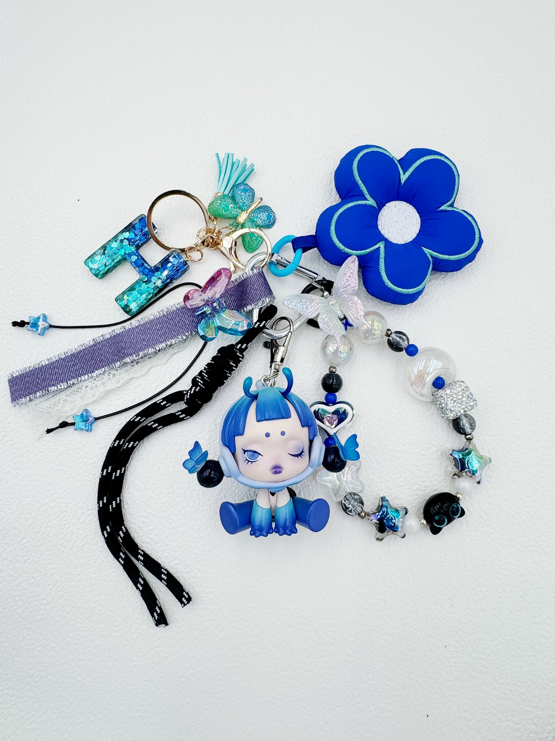 handmade Authentic Skullpanda beaded bag charm and keychain rhinestone accents