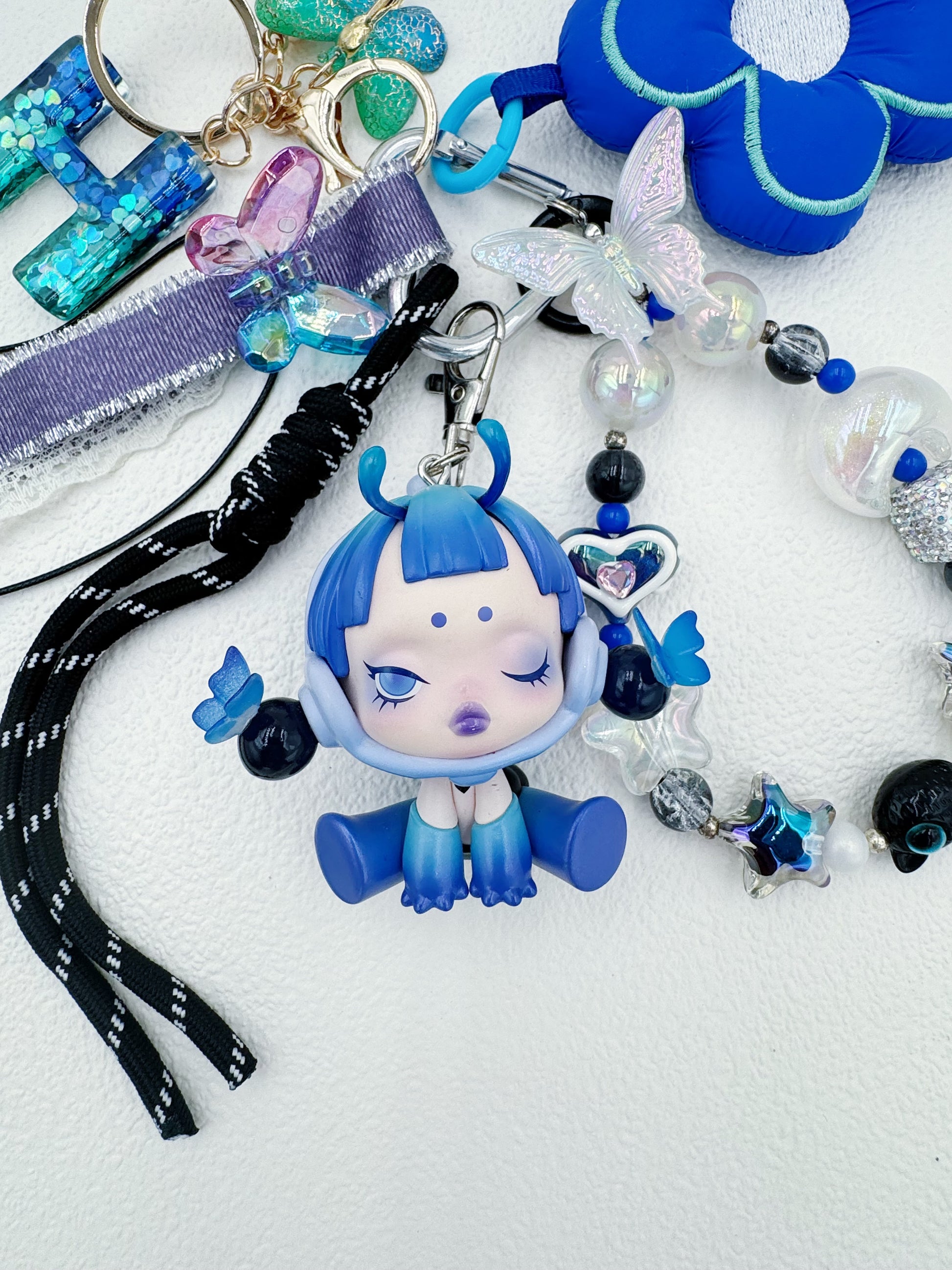 handmade Authentic Skullpanda beaded bag charm and keychain rhinestone accents