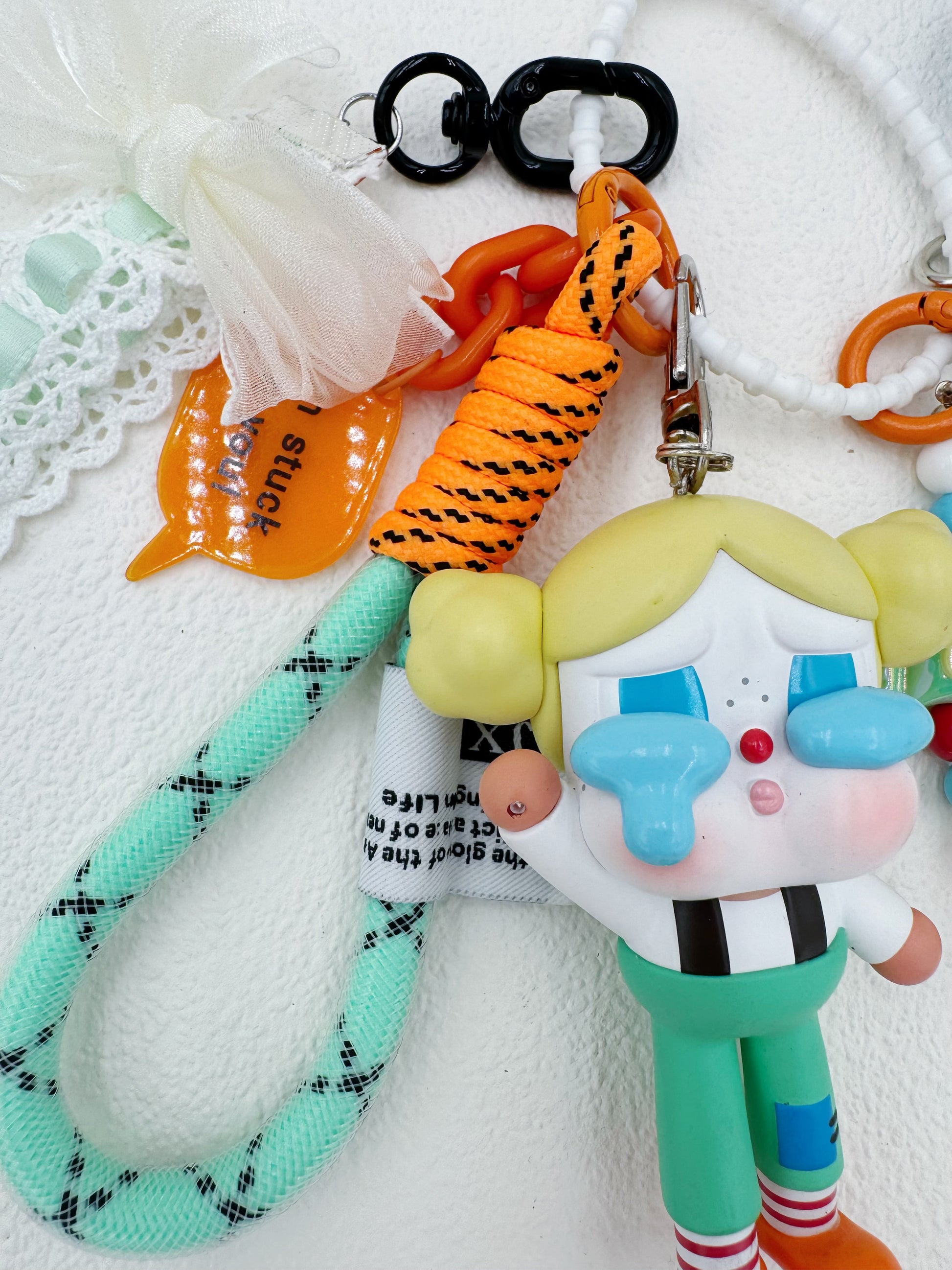 Handmade authentic Cry baby beaded bag charm and keychain rhinestone accents