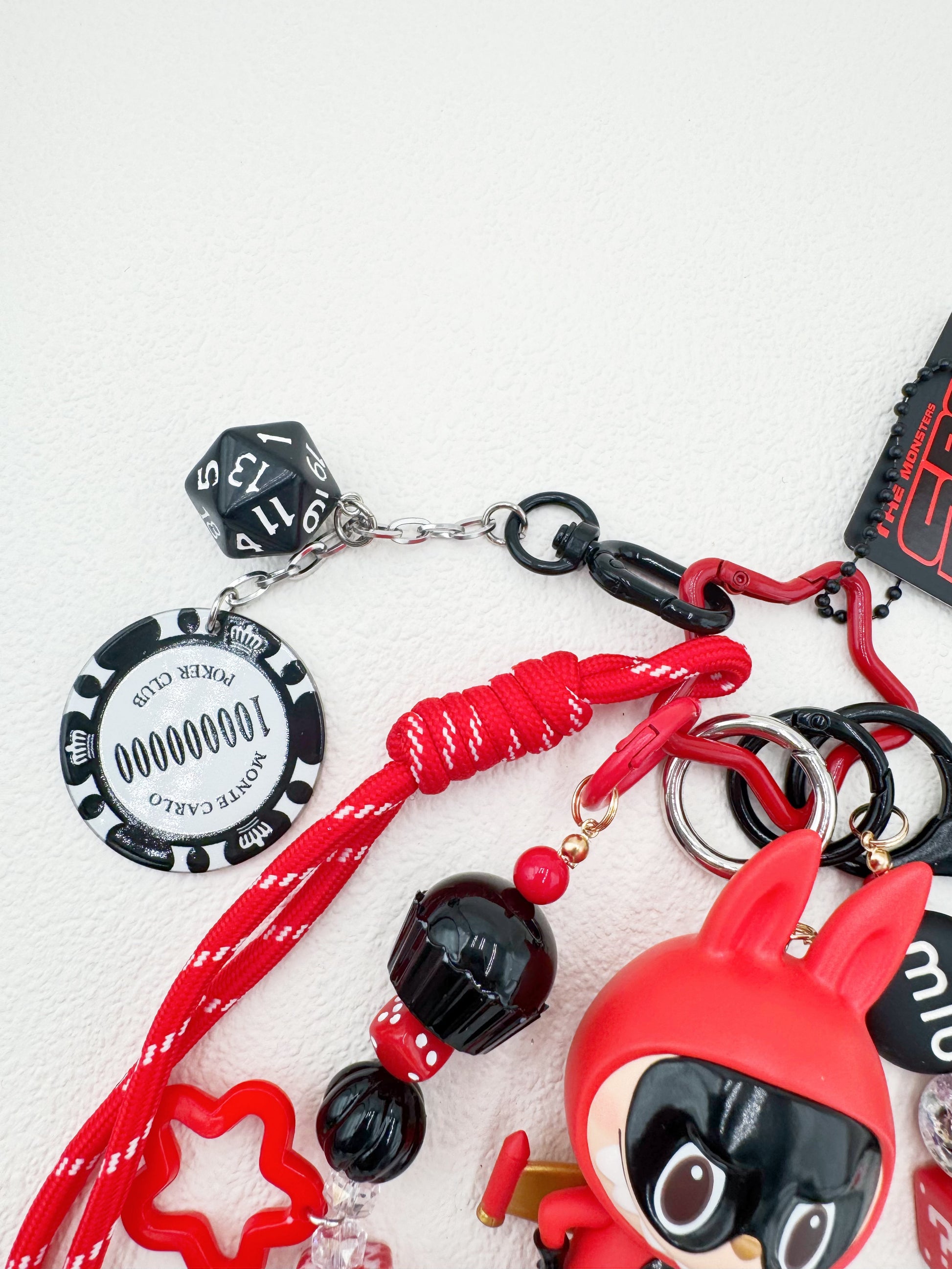 Handmade authentic the Monster beaded bag charm and keychain rhinestone accents 