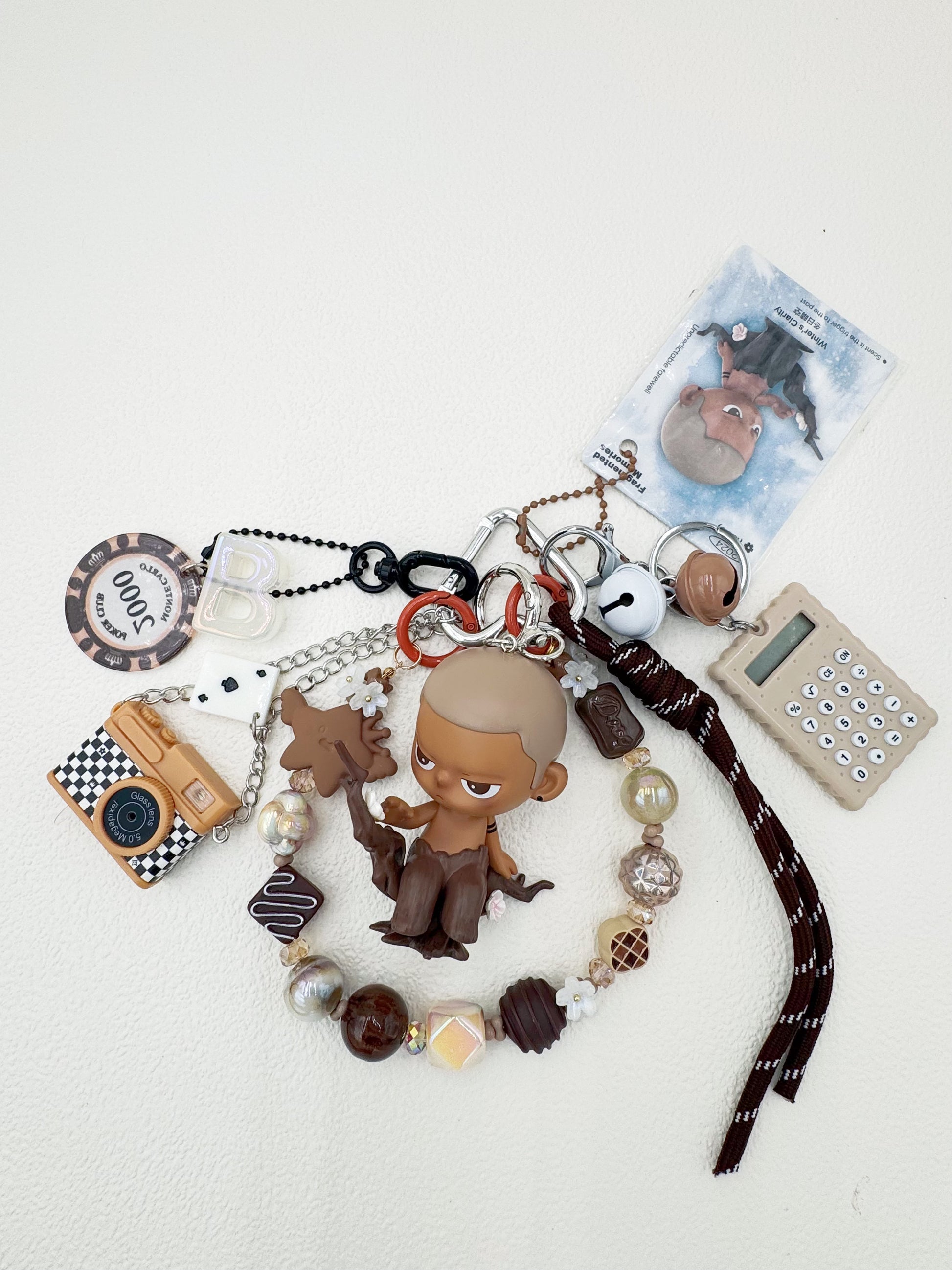 Handmade authentic Kubo beaded bag charm and keychain rhinestone accents