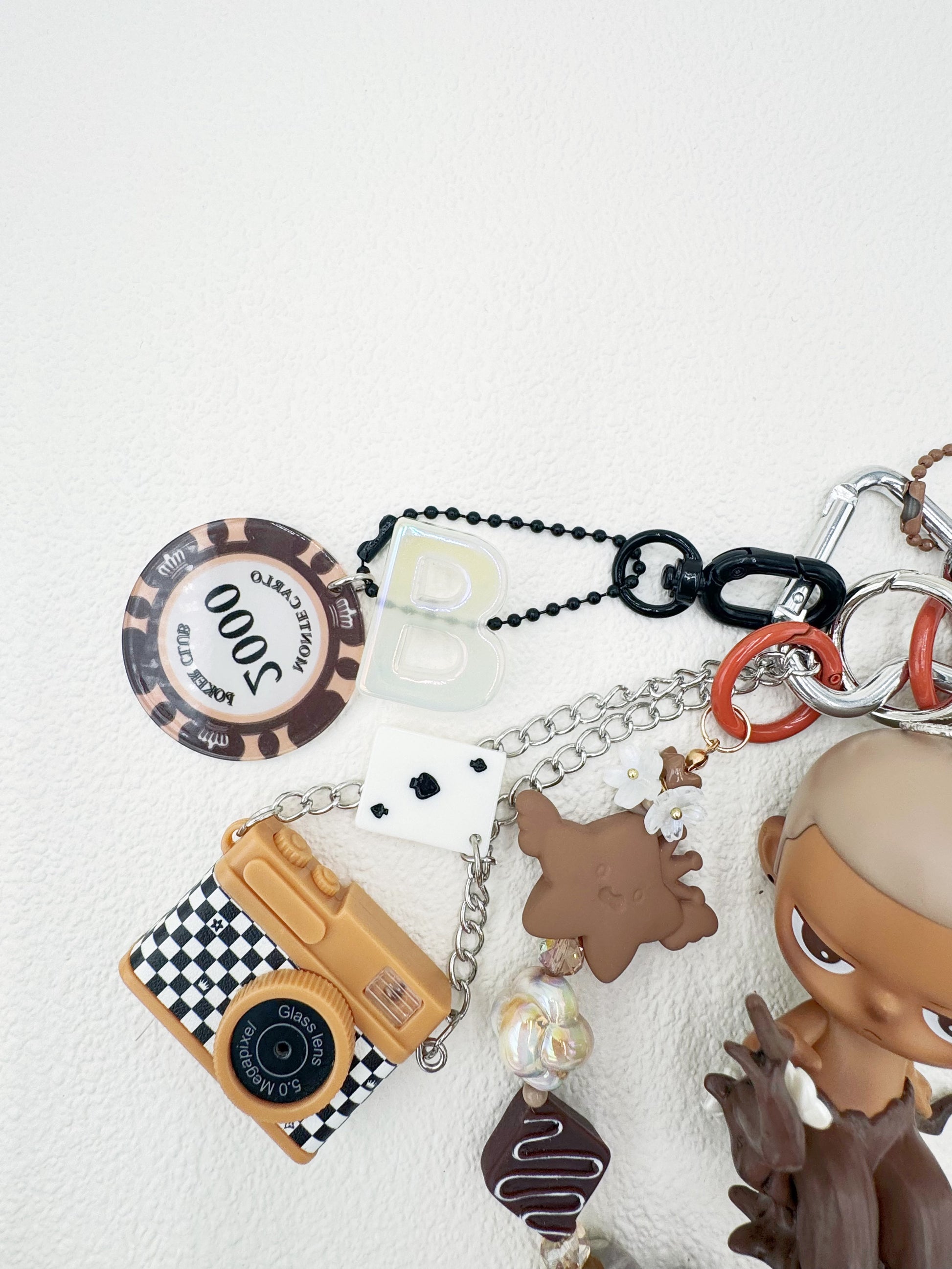 Handmade authentic Kubo beaded bag charm and keychain rhinestone accents