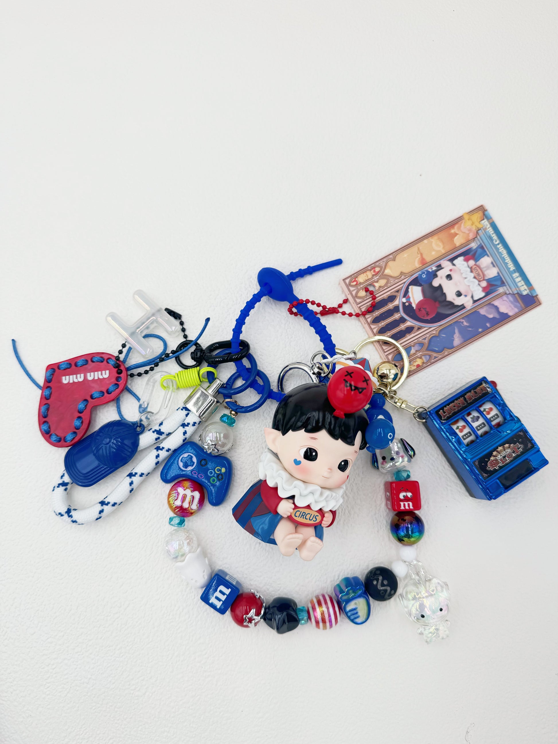 Handmade authentic Hacipupu beaded bag charm and keychain rhinestone accents