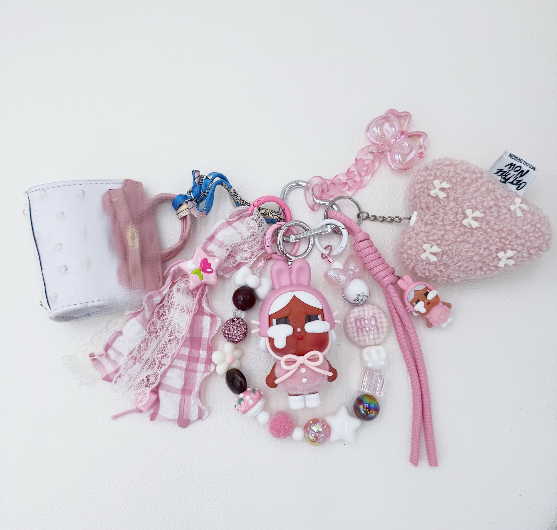 Handmade authentic Cry baby beaded bag charm and keychain rhinestone accents