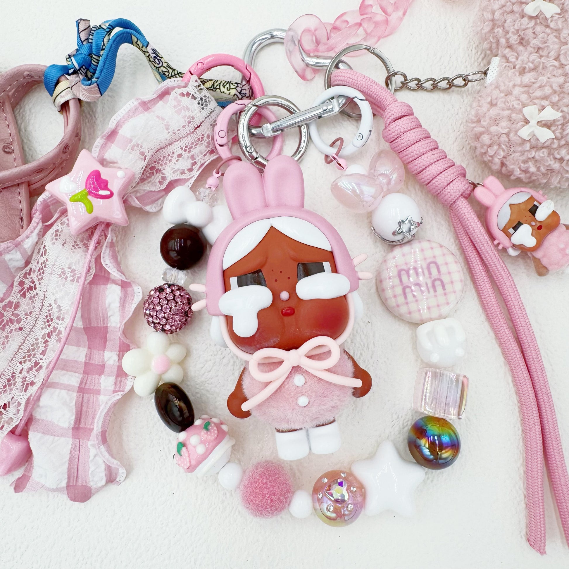Handmade authentic Cry baby beaded bag charm and keychain rhinestone accents