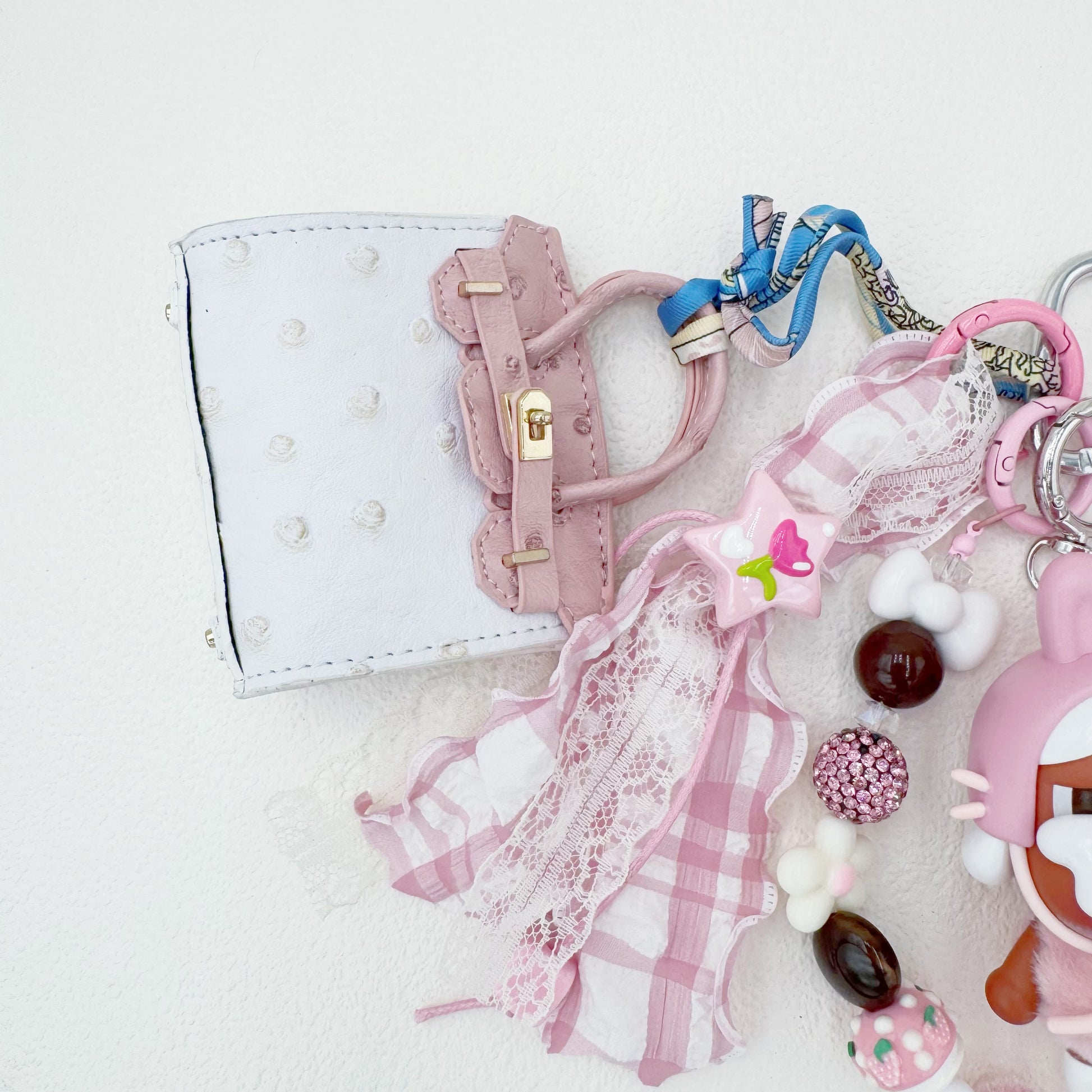 Handmade authentic Cry baby beaded bag charm and keychain rhinestone accents