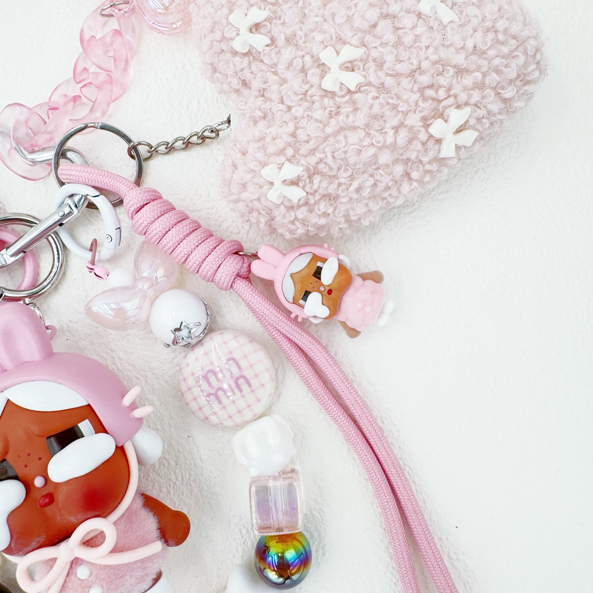 Handmade authentic Cry baby beaded bag charm and keychain rhinestone accents