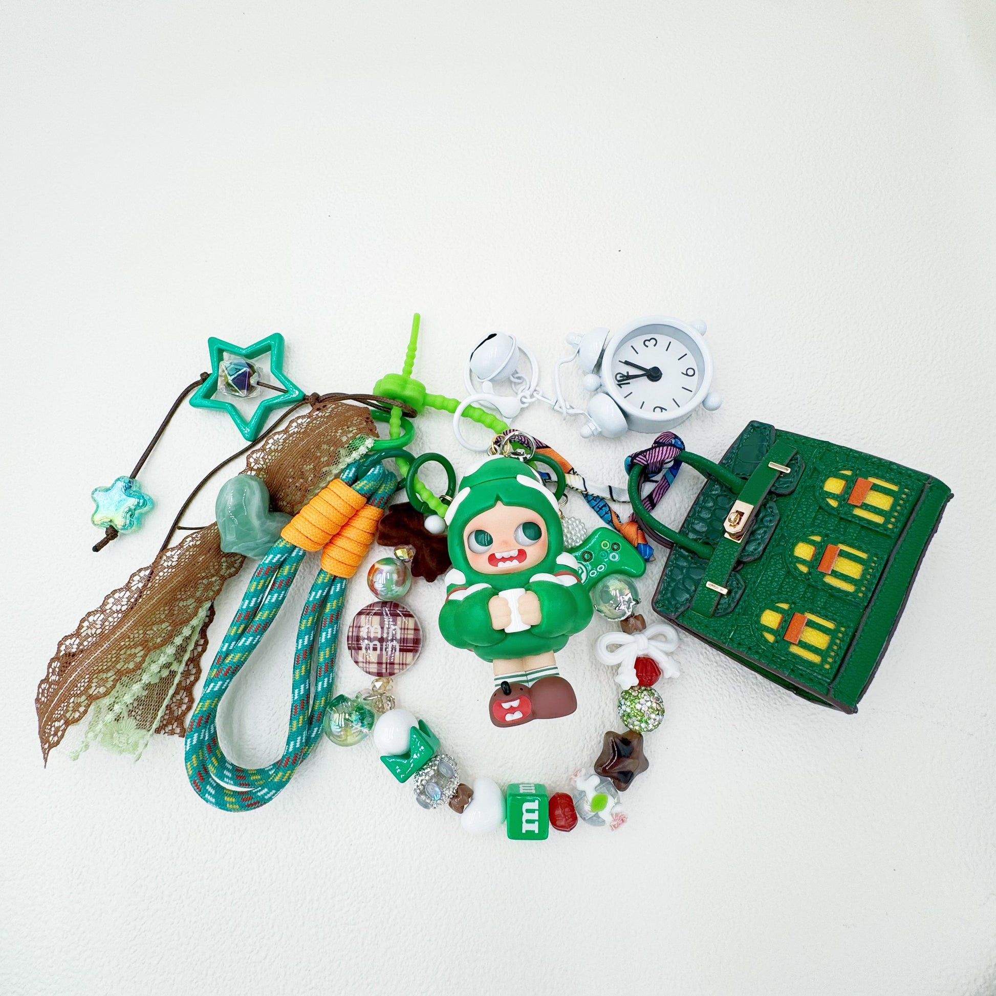 Handmade authentic Zisga beaded bag charm and keychain rhinestone accents