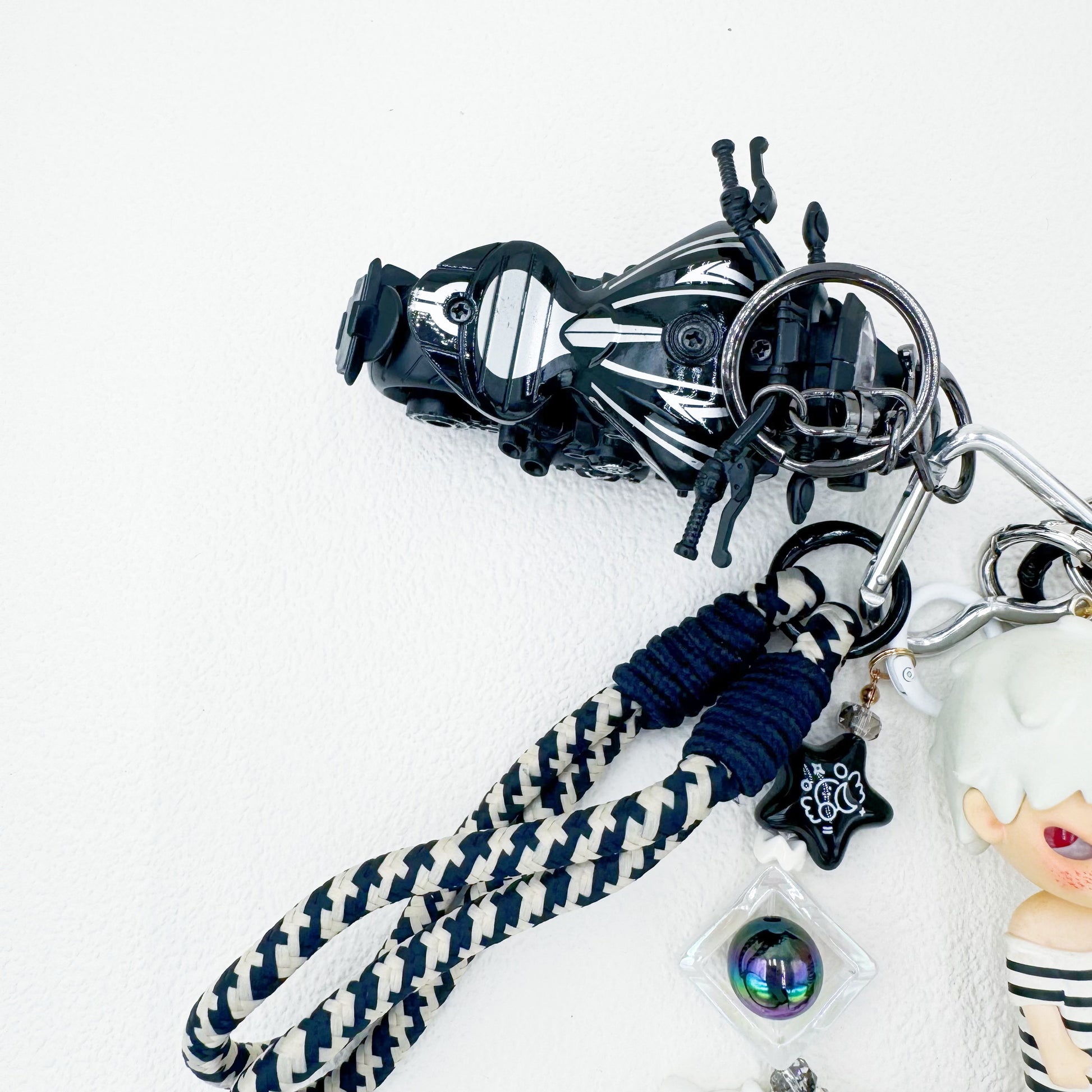 Handmade authentic Hirono beaded bag charm and keychain rhinestone accents