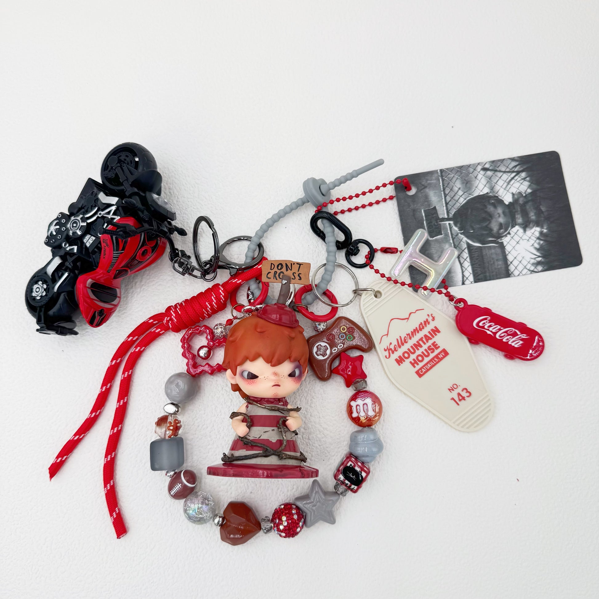 Handmade authentic Hirono beaded bag charm and keychain rhinestone accents