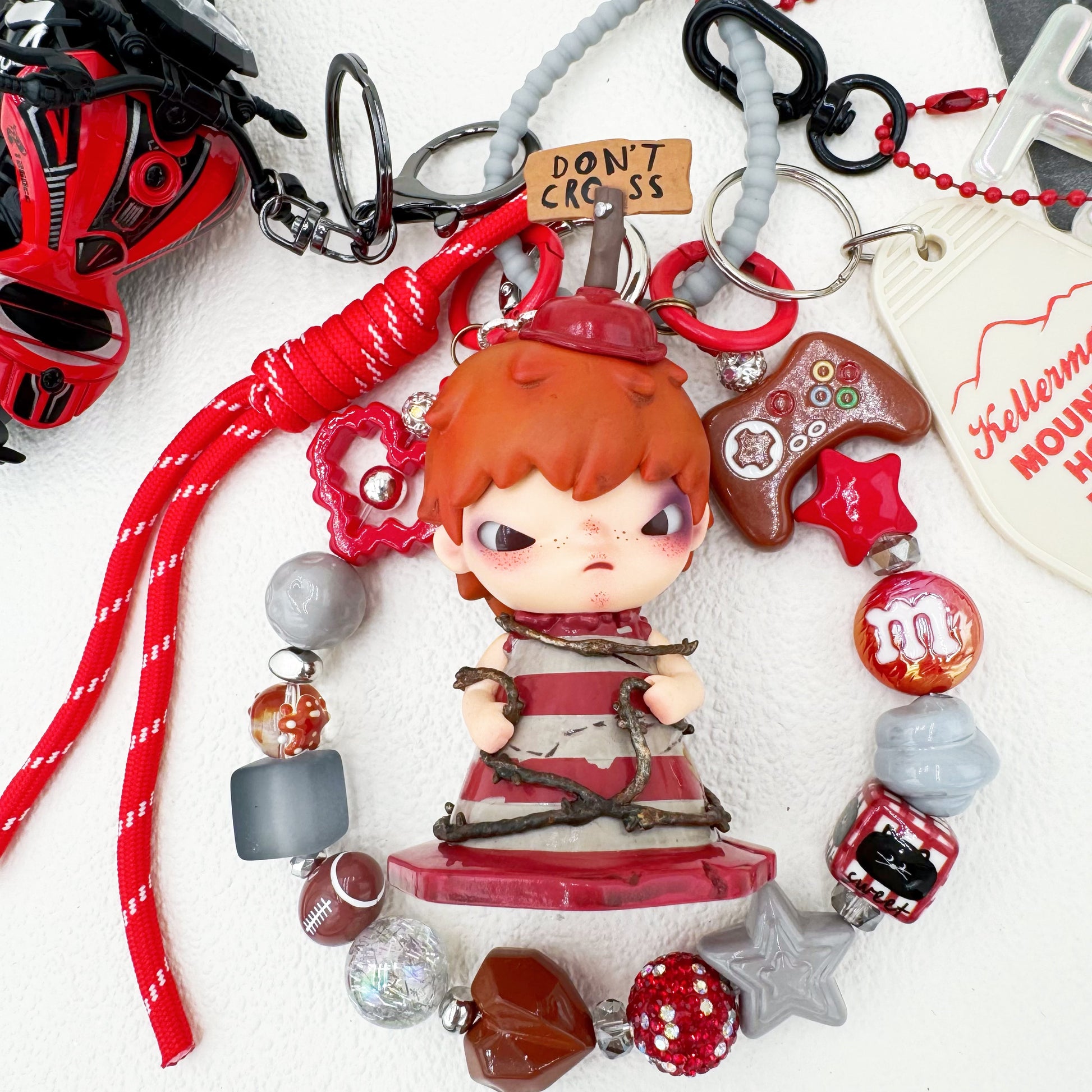 Handmade authentic Hirono beaded bag charm and keychain rhinestone accents