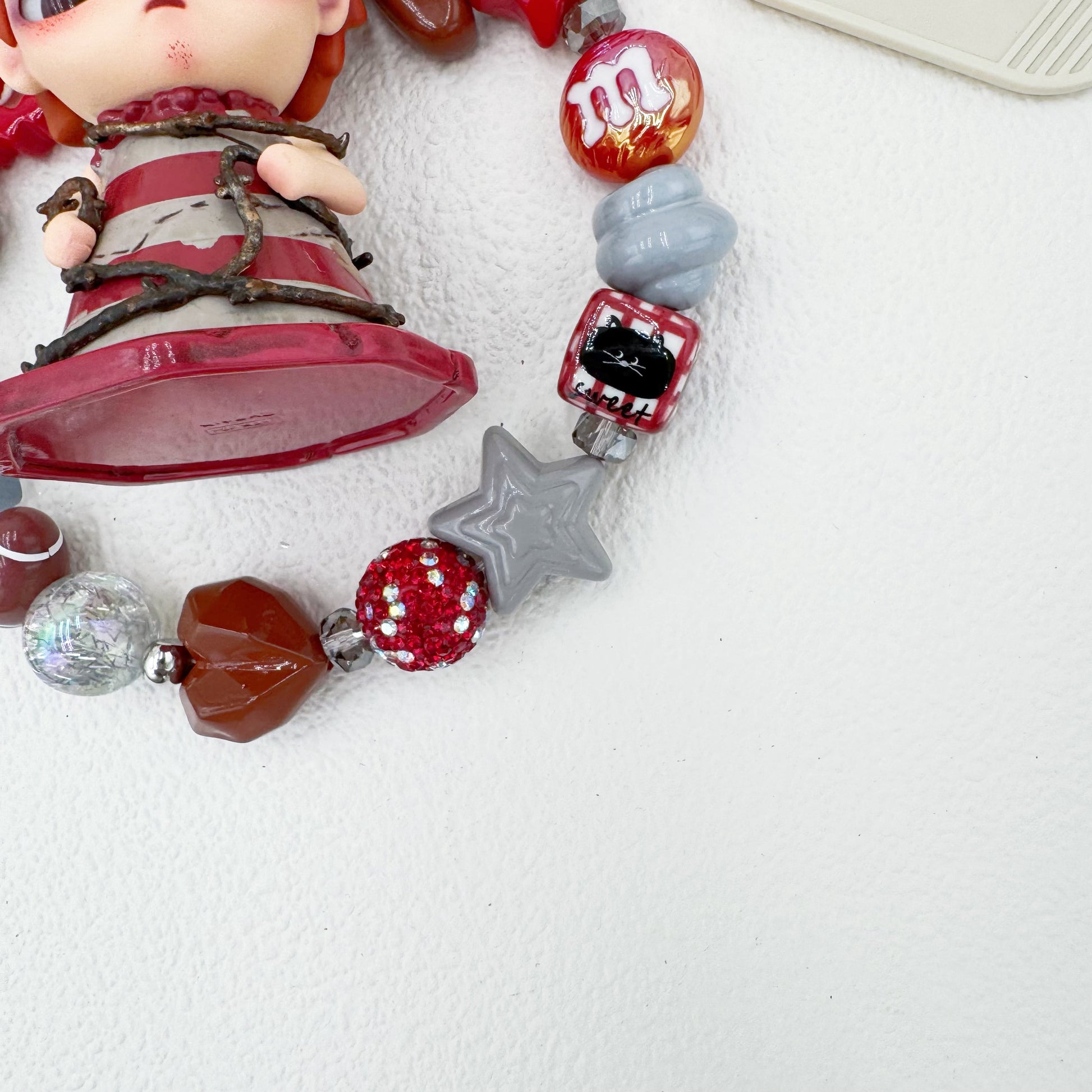 Handmade authentic Hirono beaded bag charm and keychain rhinestone accents