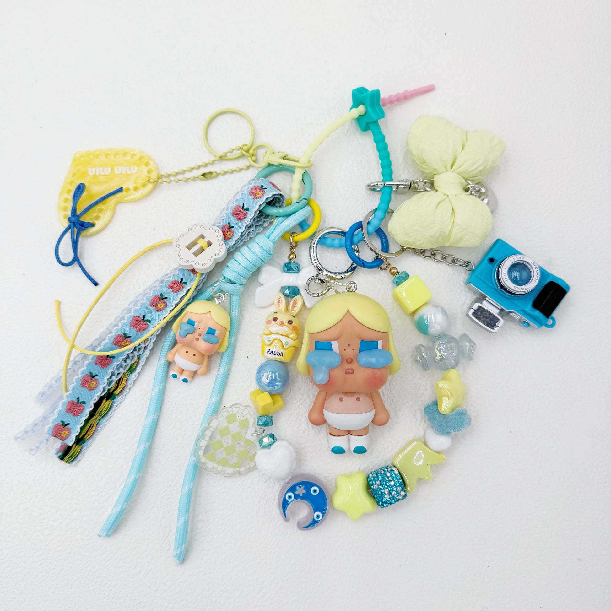 Handmade authentic Cry baby beaded bag charm and keychain rhinestone accents