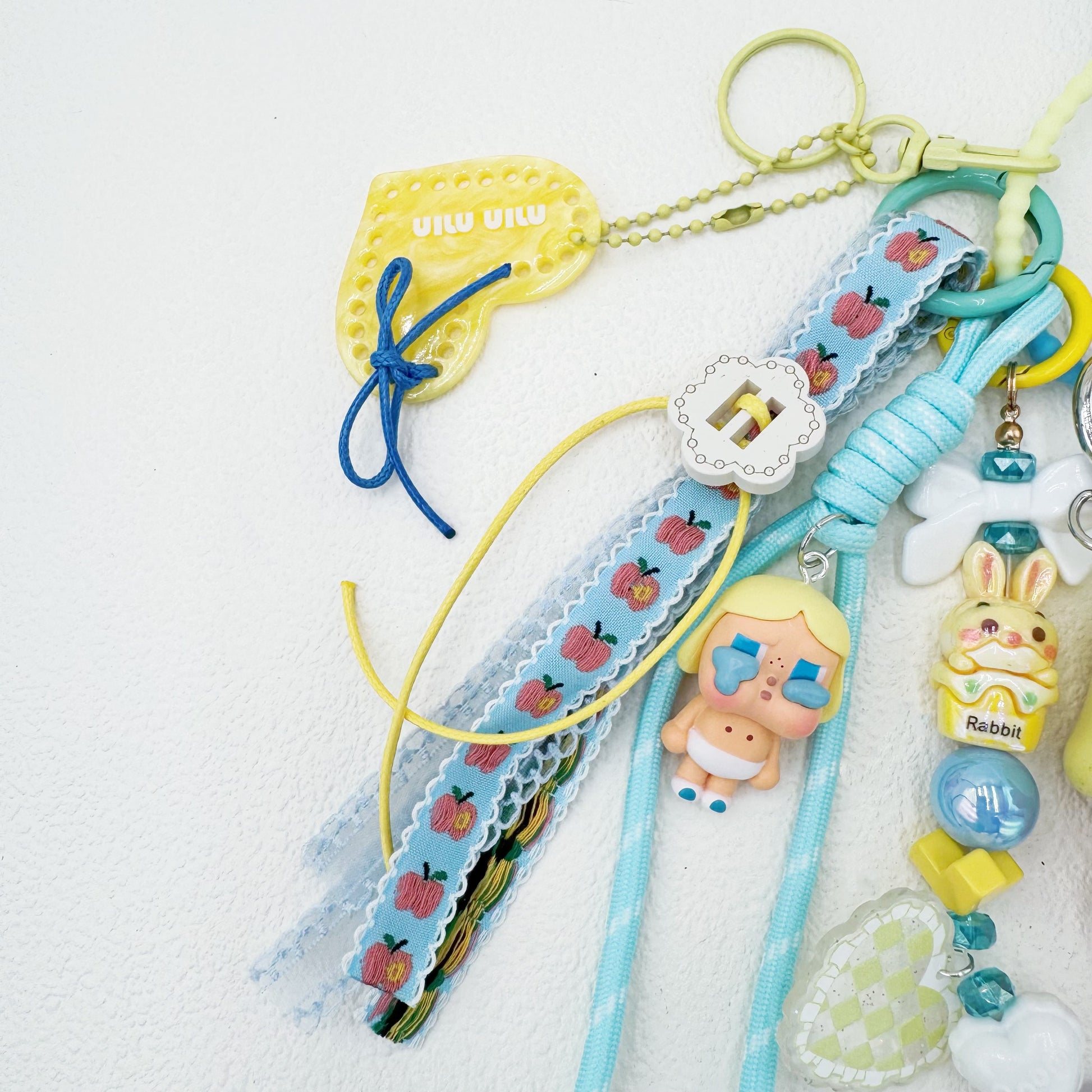 Handmade authentic Cry baby beaded bag charm and keychain rhinestone accents