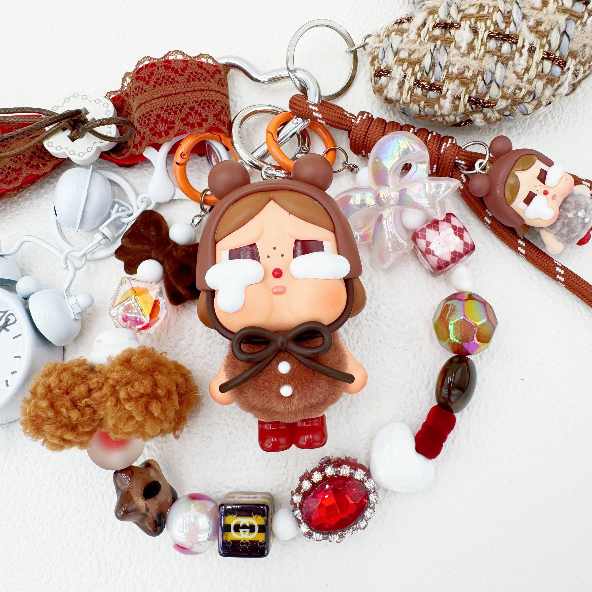 Handmade authentic Crybaby beaded bag charm and keychain rhinestone accents
