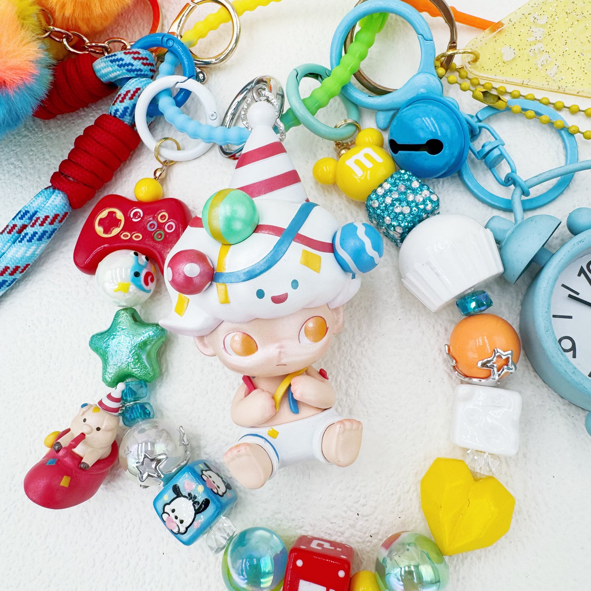 Handmade authentic Dimoo beaded bag charm and keychain rhinestone accents