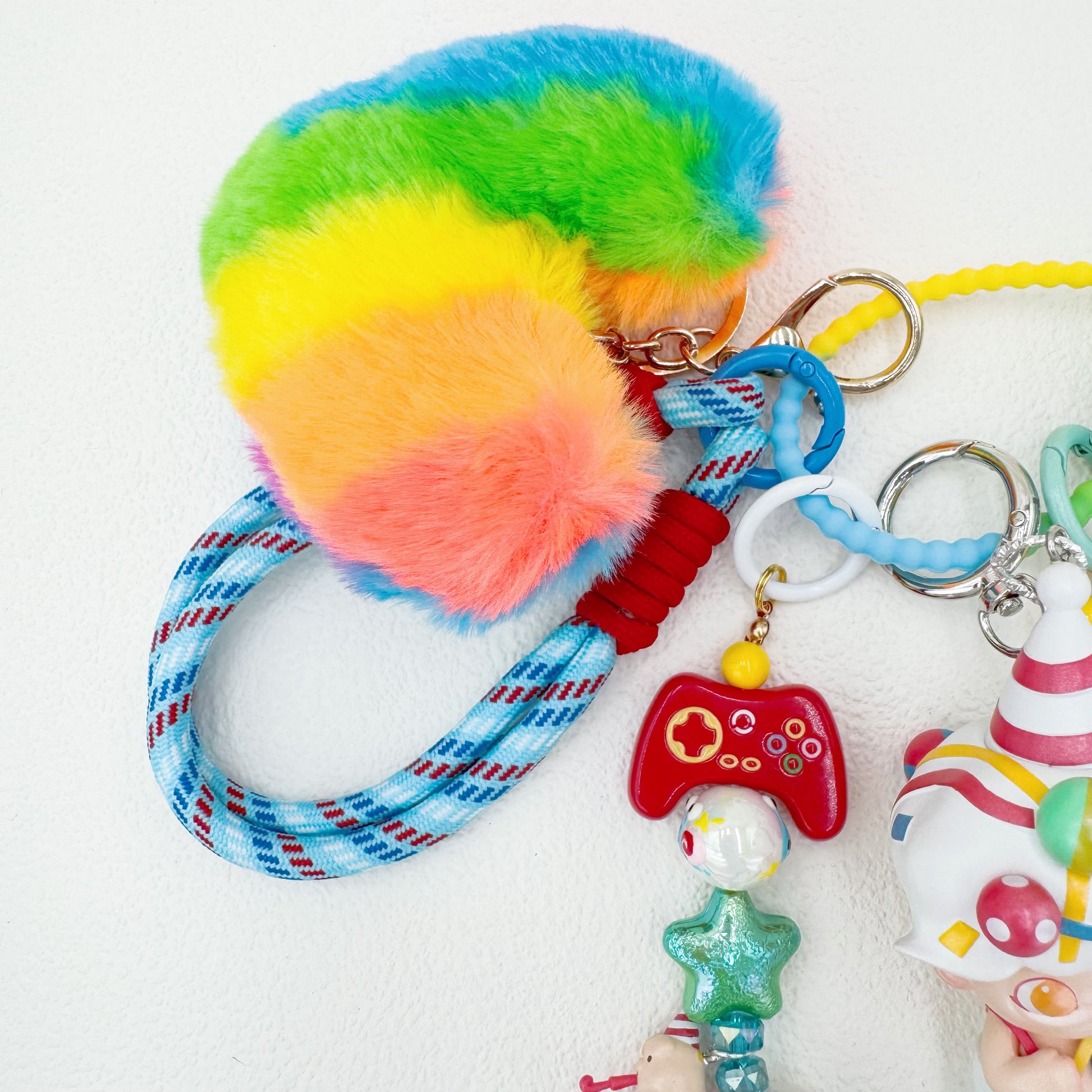 Handmade authentic Dimoo beaded bag charm and keychain rhinestone accents