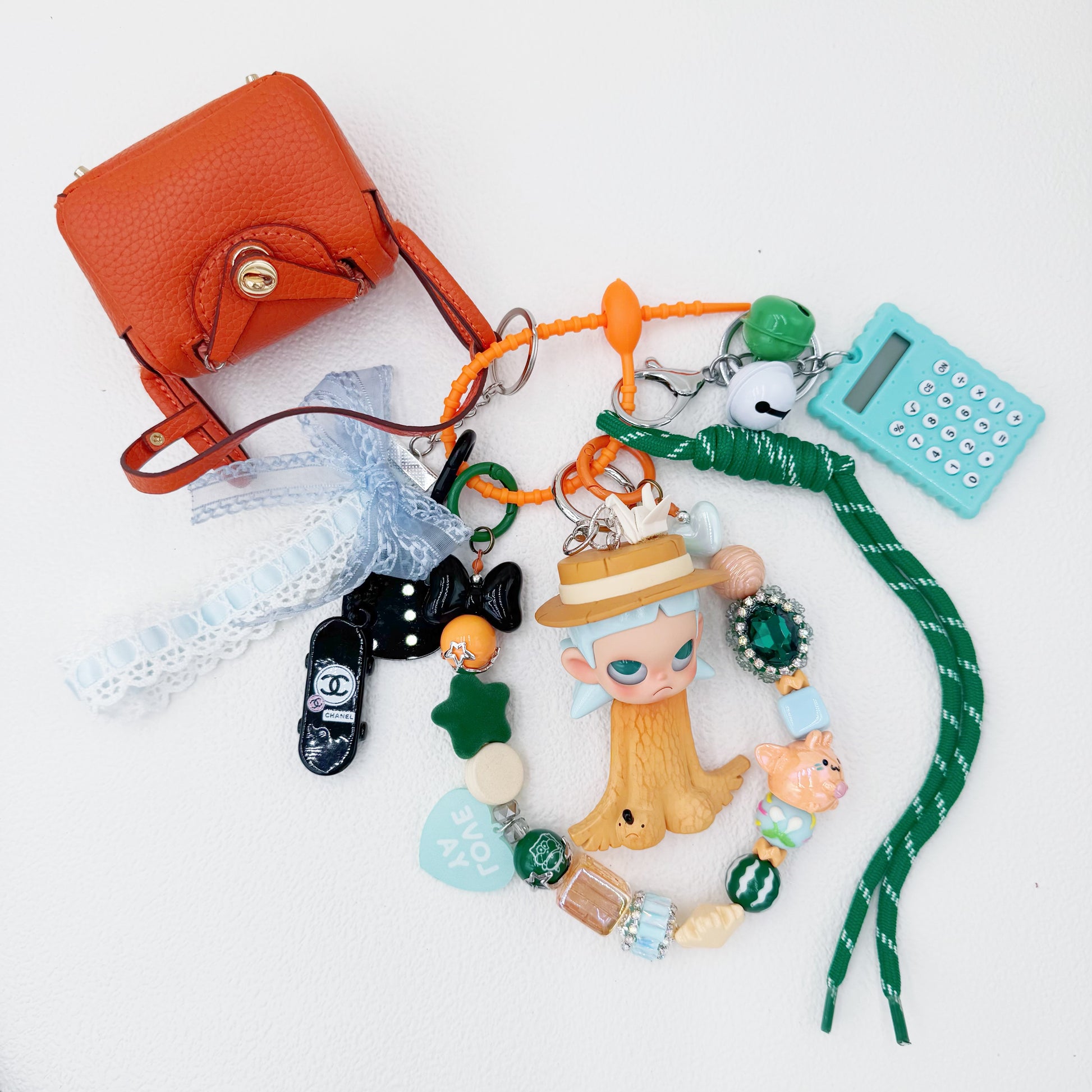 Handmade authentic Zisga beaded bag charm and keychain rhinestone accents