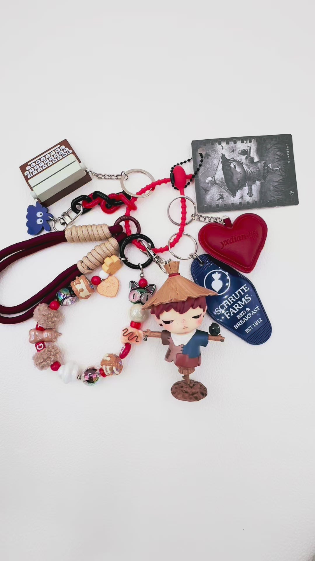 handmade Hirono beaded bag charm and keychain rhinestone accents