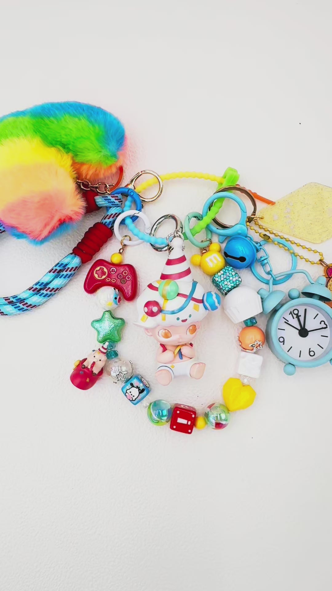 Handmade authentic Dimoo beaded bag charm and keychain rhinestone accents