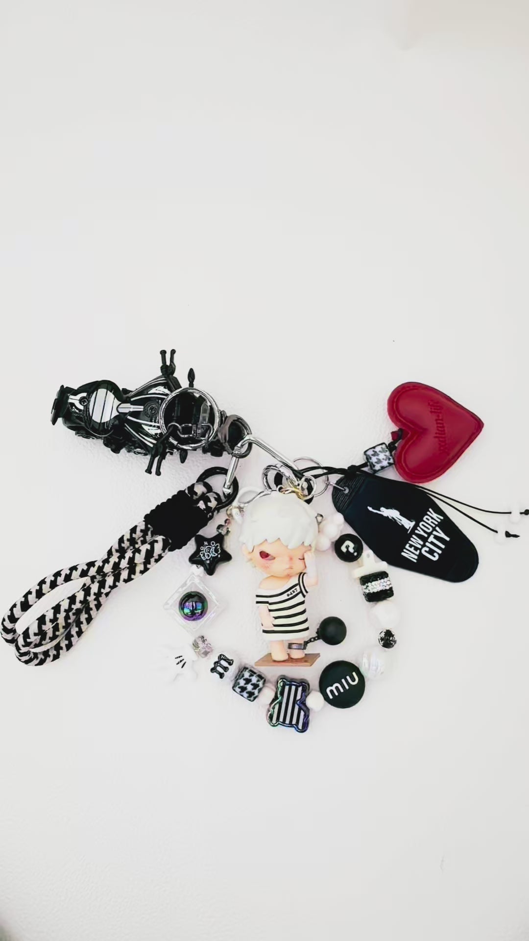 Handmade authentic Hirono beaded bag charm and keychain rhinestone accents