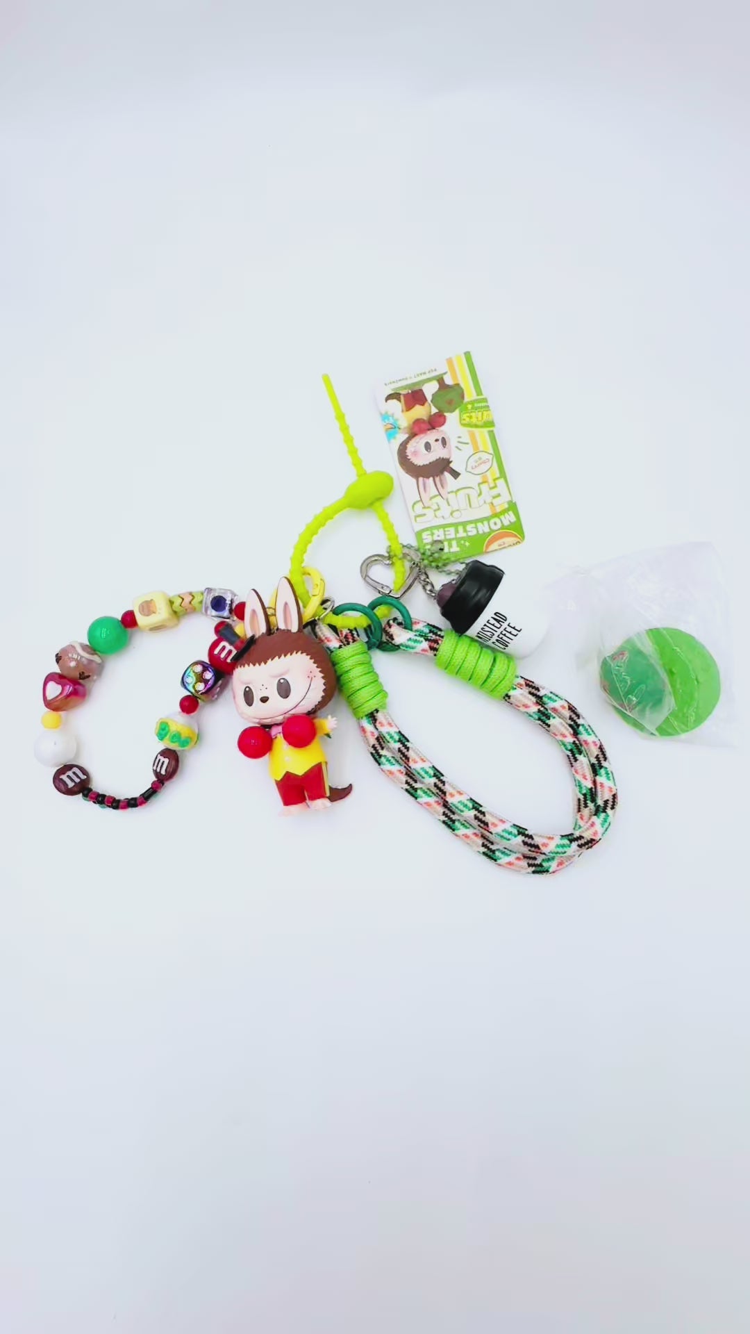Handmade Authentic POP MART Labubu beaded bag charm and keychain rhinestone accents