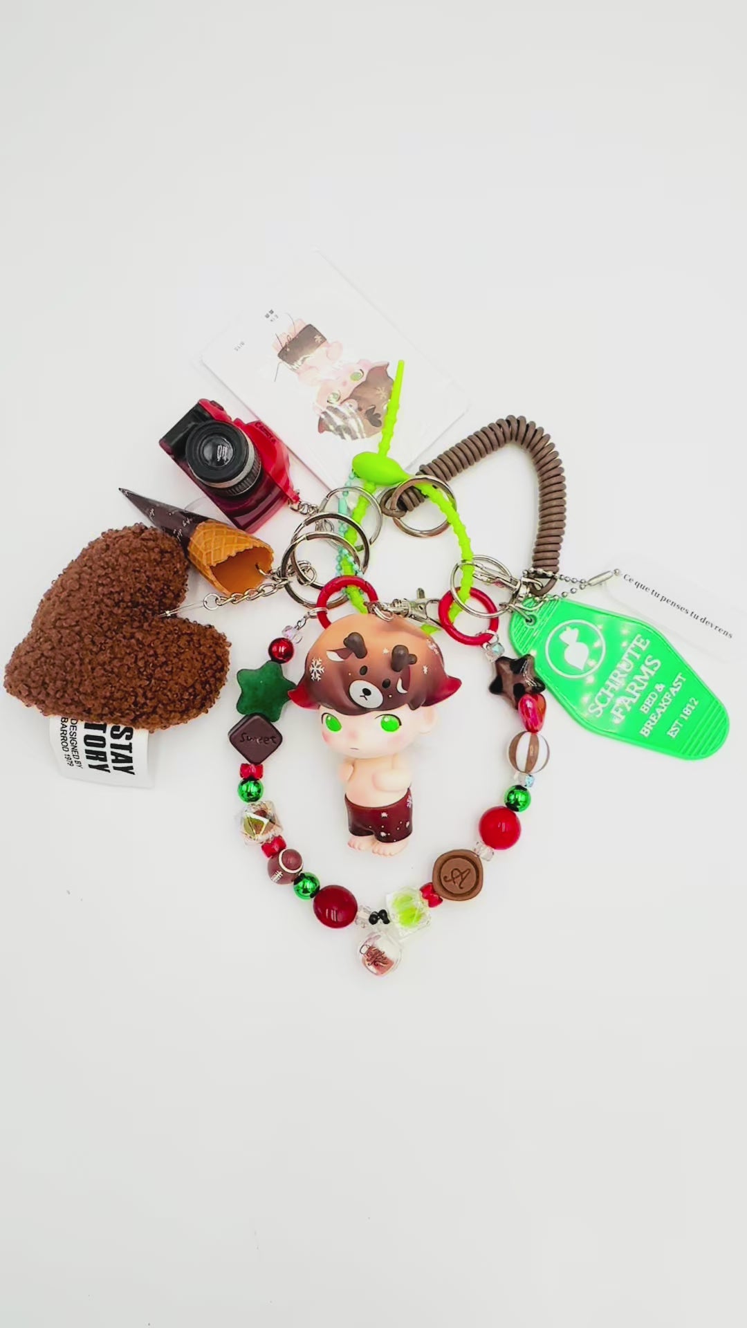 handmade Authentic Dimoo beaded bag charm and keychain rhinestone accents