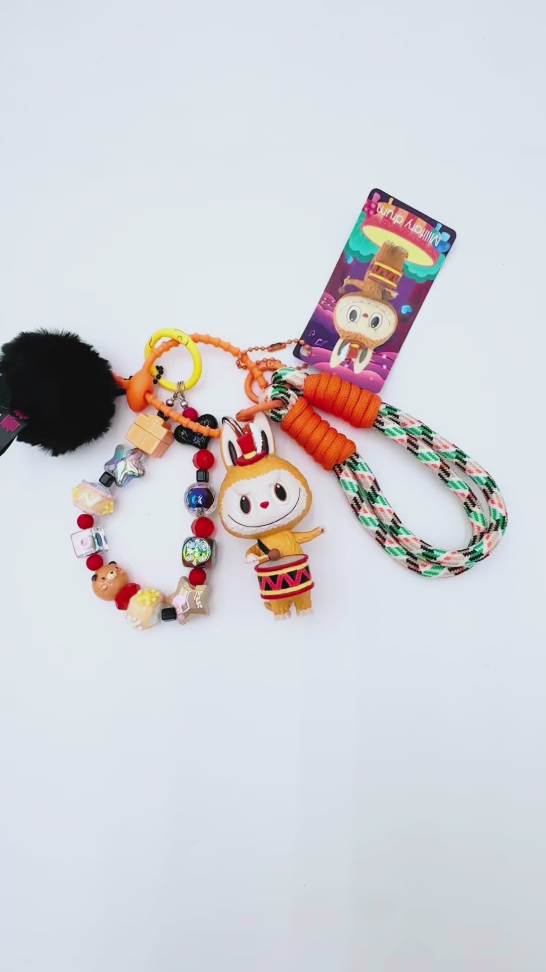 Handmade Authentic POP MART Labubu beaded bag charm and keychain rhinestone accents