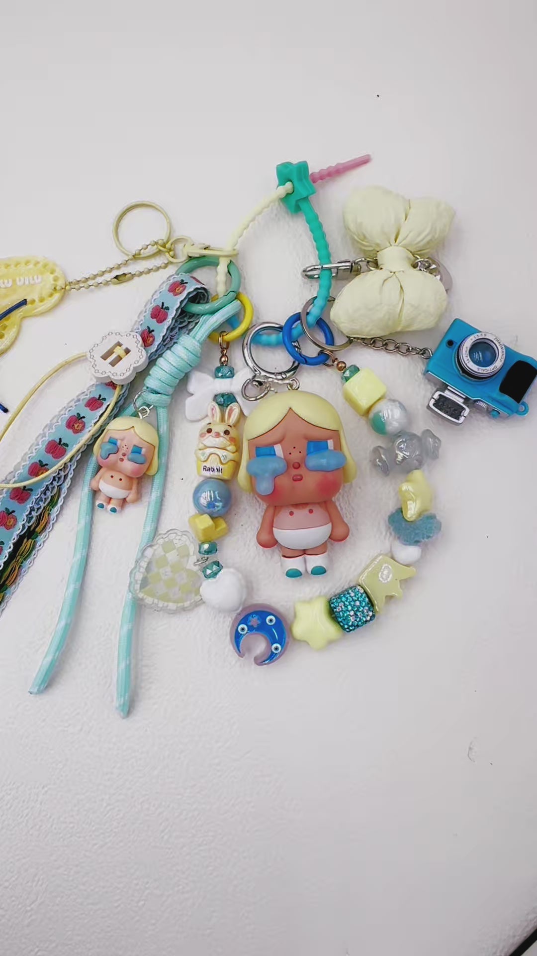 Handmade authentic Cry baby beaded bag charm and keychain rhinestone accents