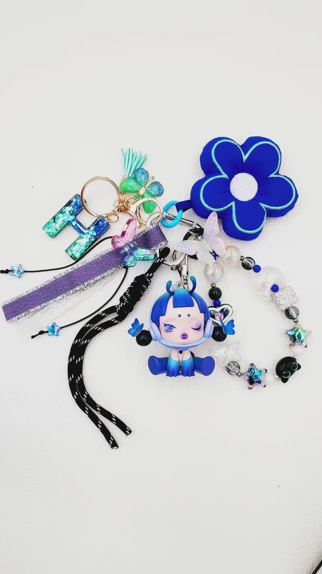 handmade Authentic Skullpanda beaded bag charm and keychain rhinestone accents