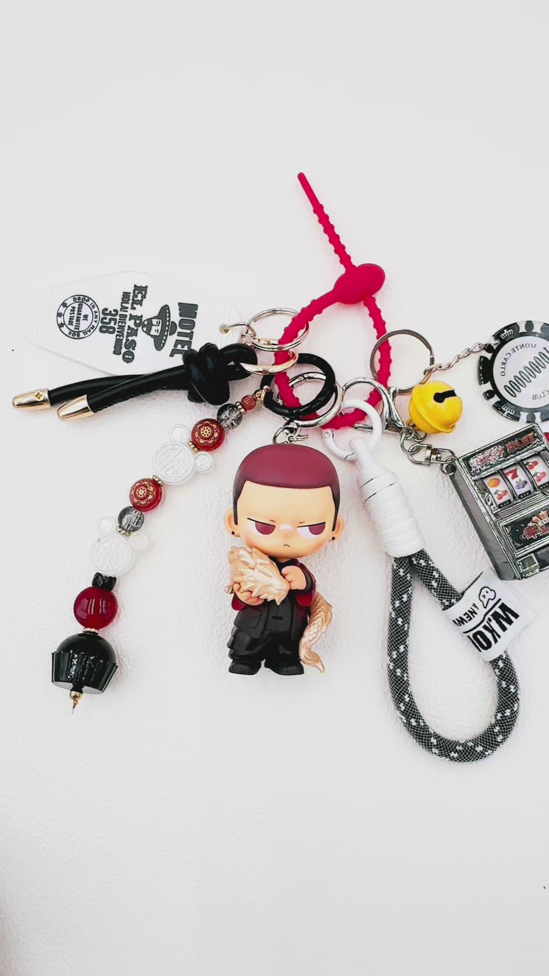 Handmade Authentic Kubo beaded bag charm and keychain rhinestone accents
