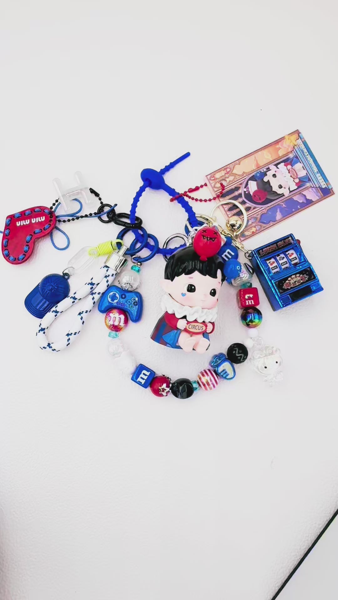 Handmade authentic Hacipupu beaded bag charm and keychain rhinestone accents