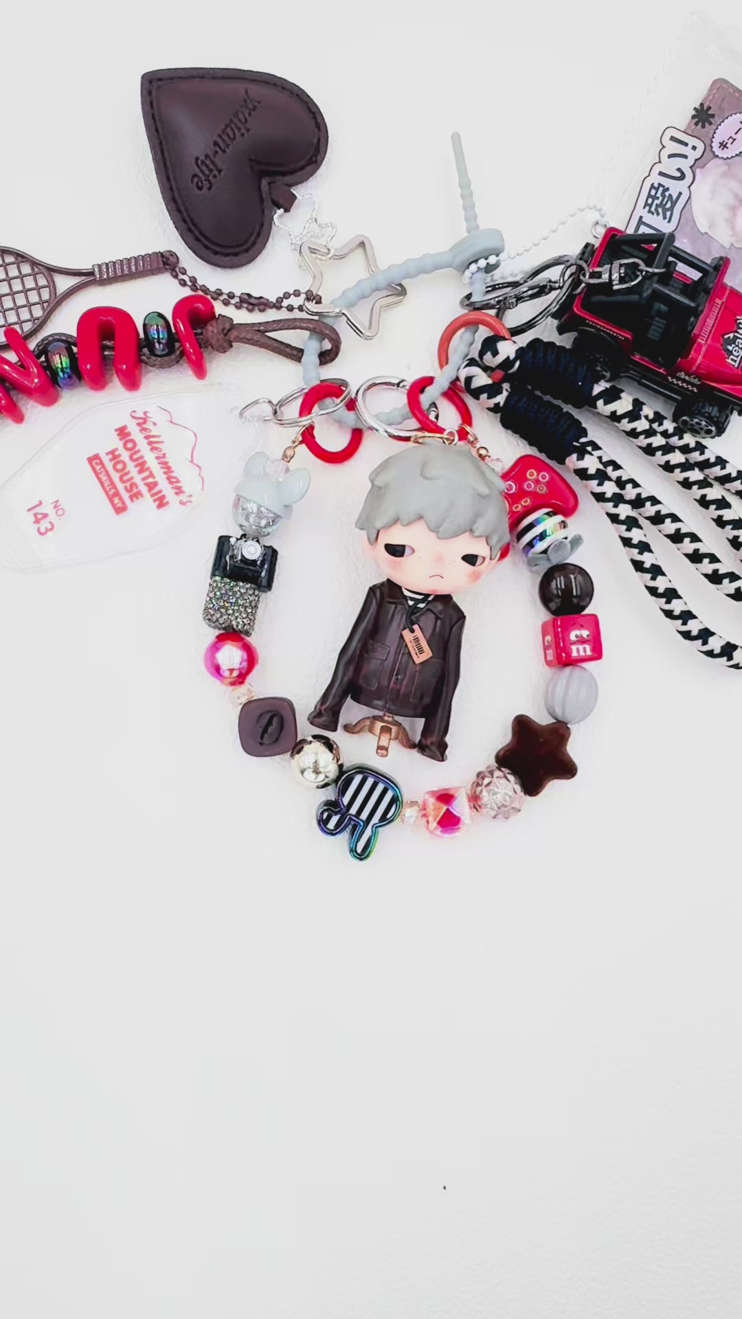 Handmade POP MART Hirono beaded bag charm and keychain rhinestone accents
